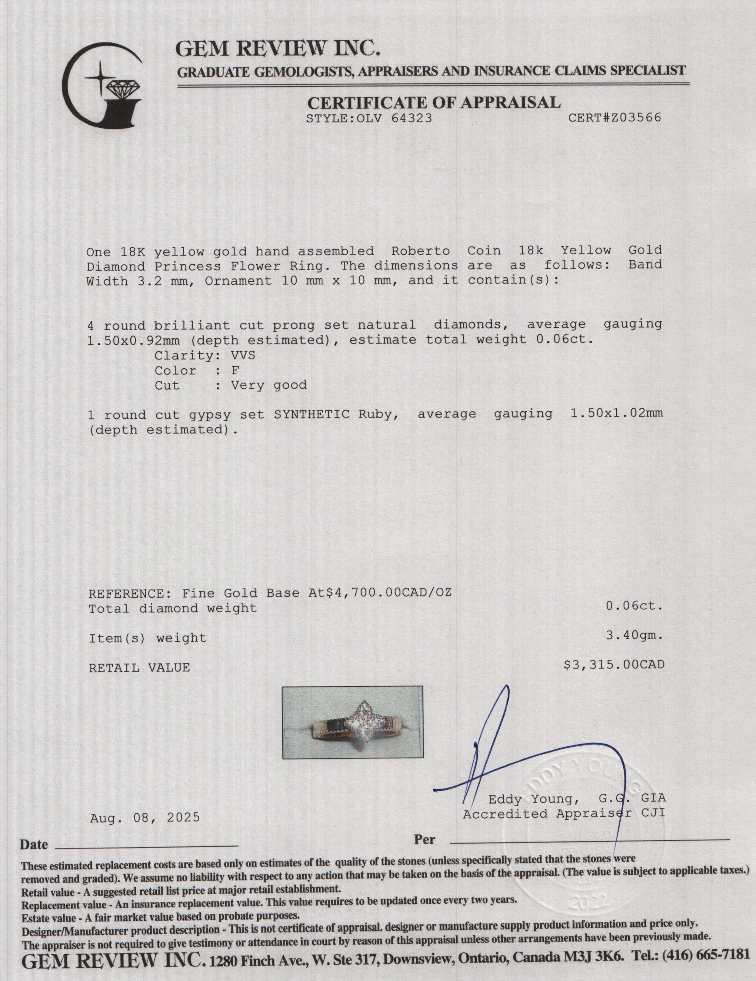 Roberto Coin 18k Yellow Gold Diamond Princess Flower Ring, Size 8