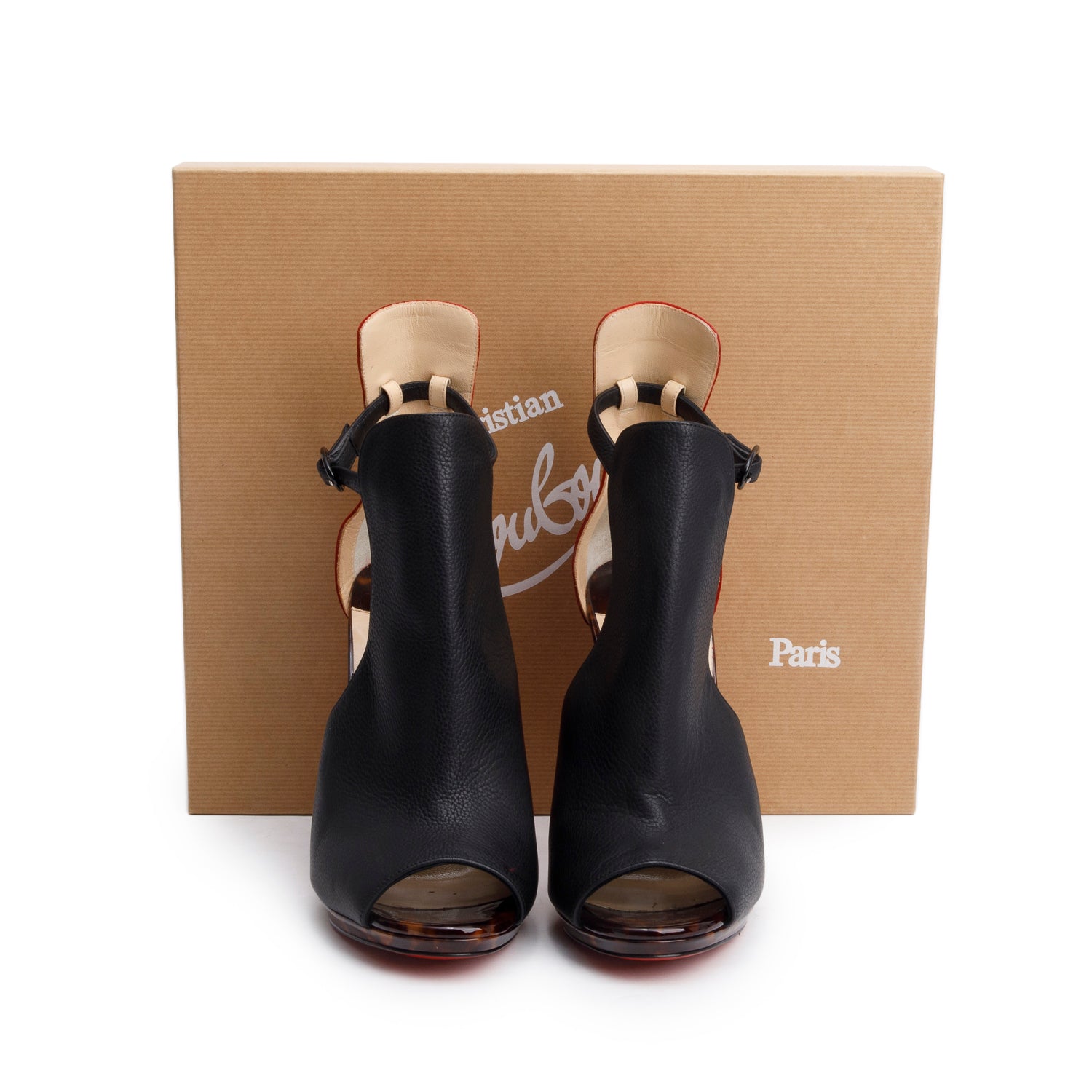 Christian Louboutin Black Leather Barabara Cutout Ankle Boots, Size 38.5 w/ Box