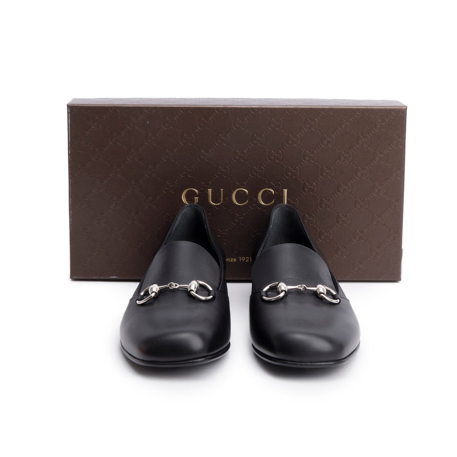 Gucci Black Calfskin Leather Horsebit Accent Loafers, Size 40 w/ Box