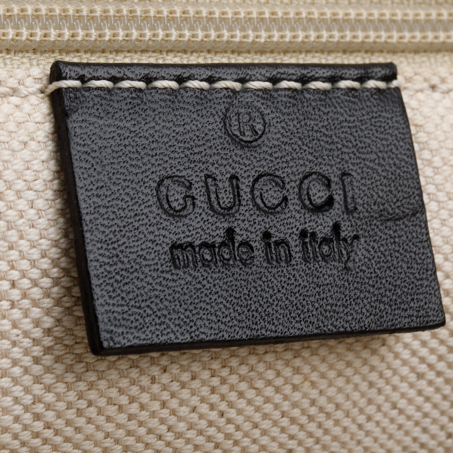 Gucci Beige Diamante Canvas Black Leather Trim Medium Sukey Bag