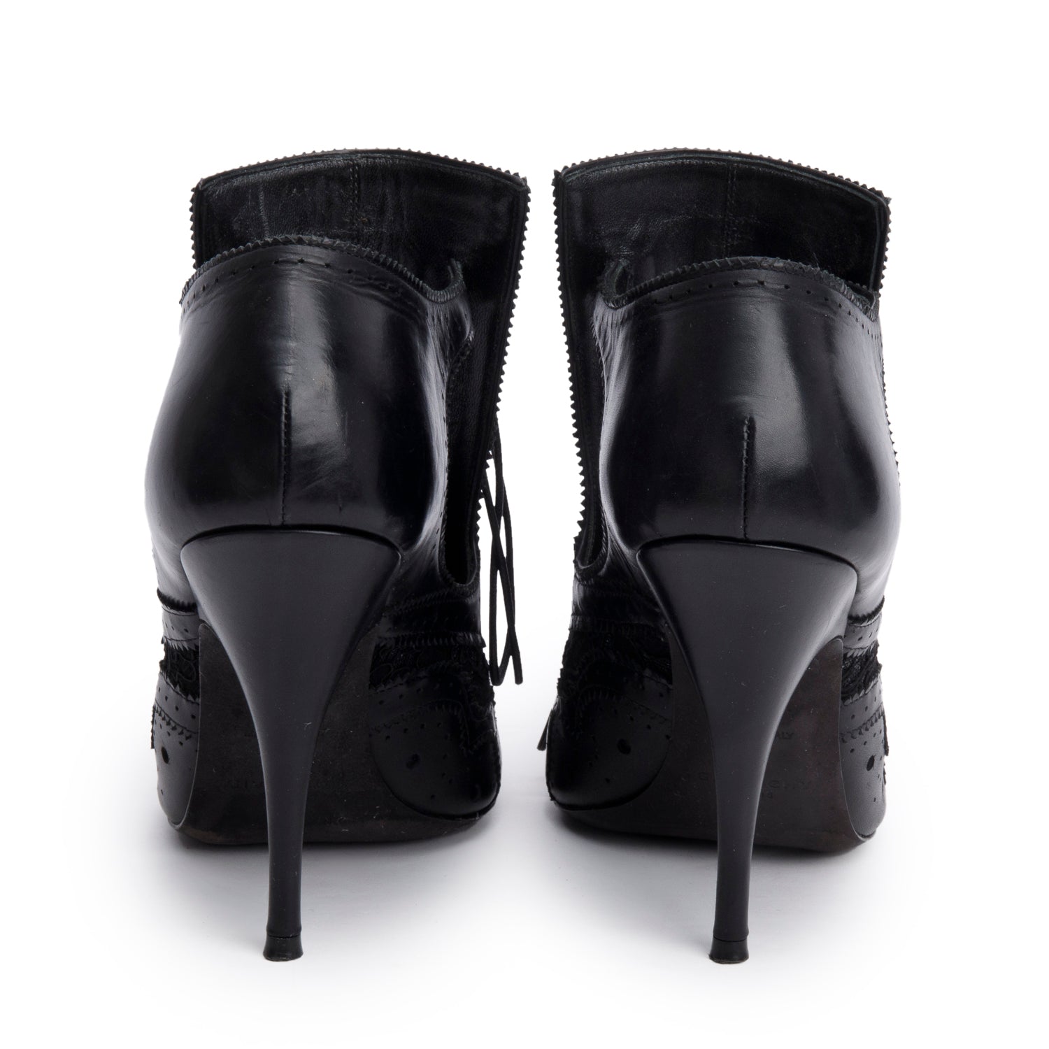 Givenchy Black Baroque Leather Bottine Show Lace Up Ankle Boots, Size 37 w/ Box