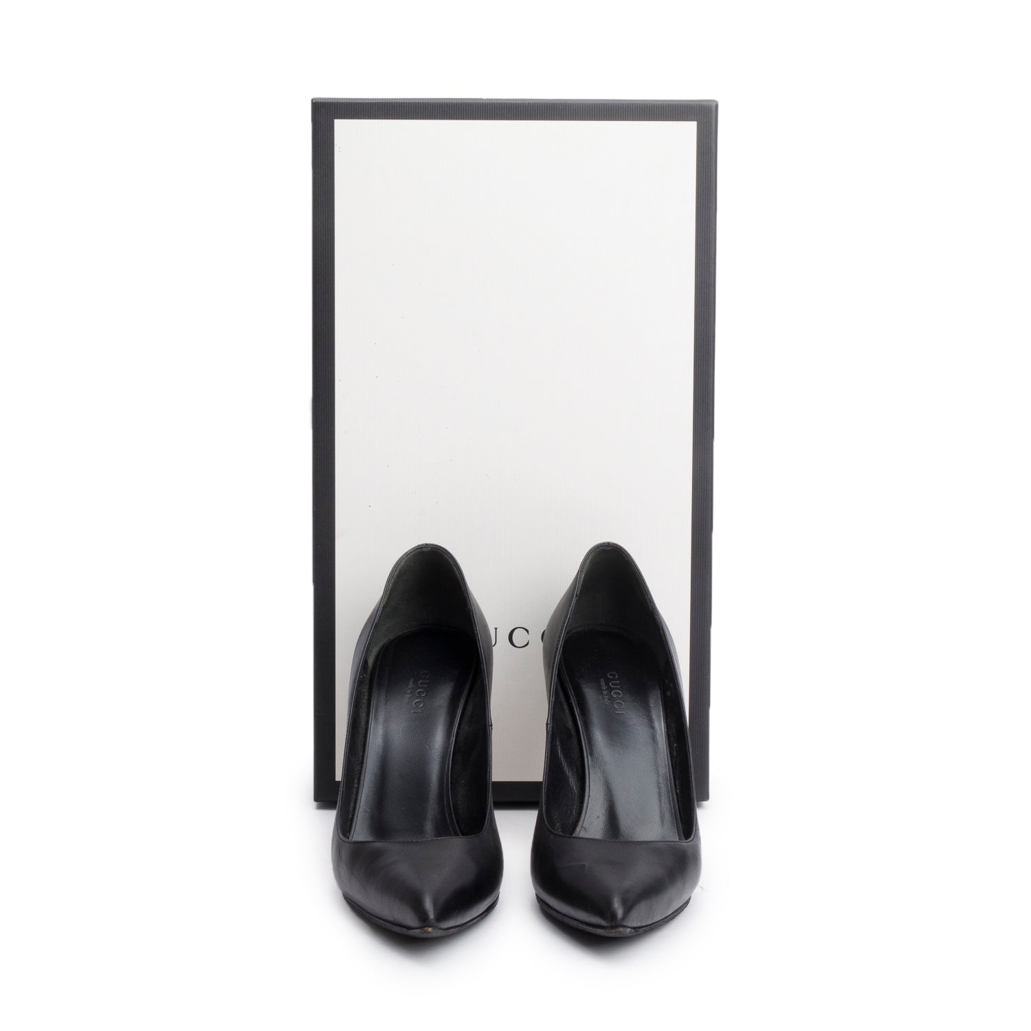 Gucci Black Leather Pointed Toe Pumps, Size 37 w/ Box