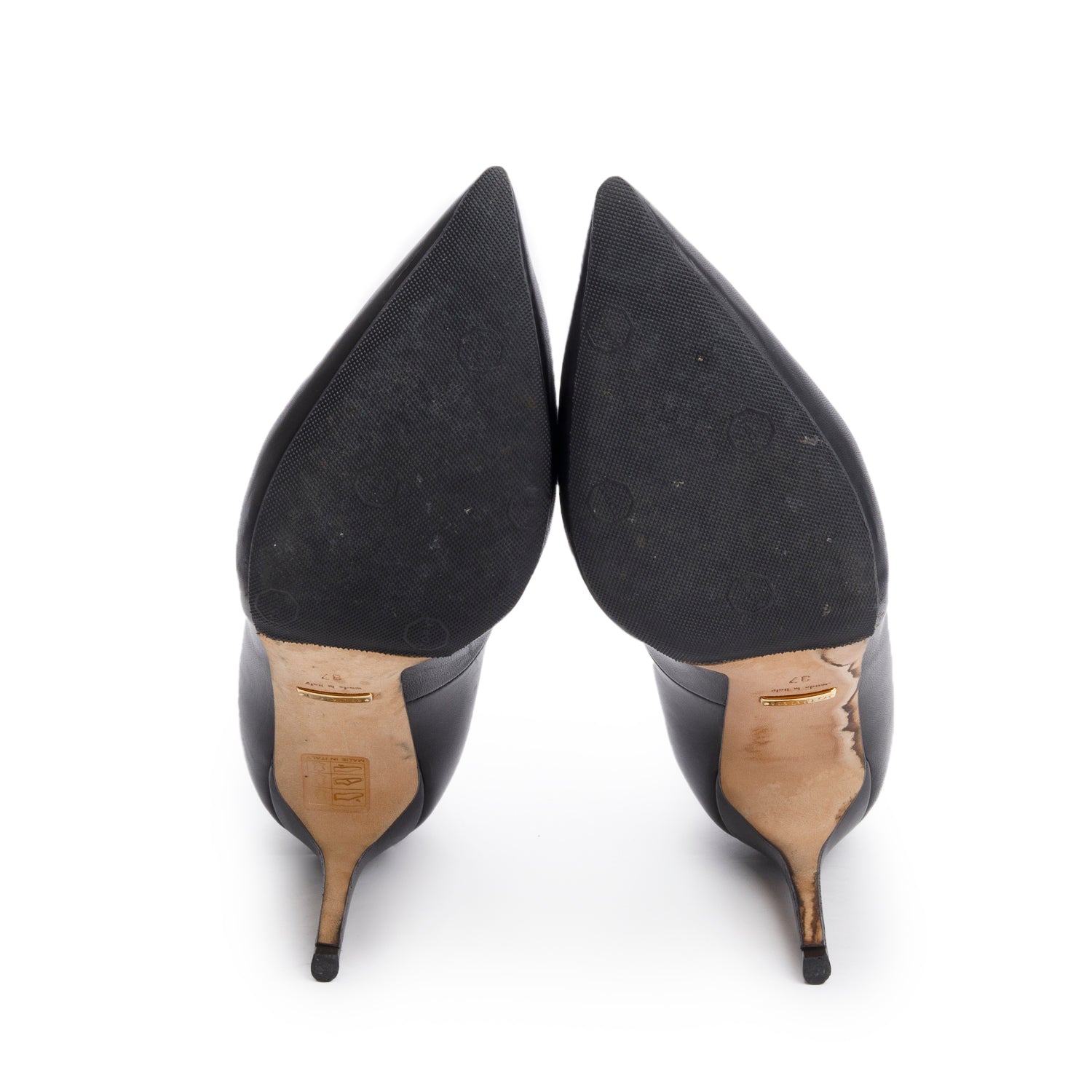 Gucci Black Leather Pointed Toe Pumps, Size 37 w/ Box