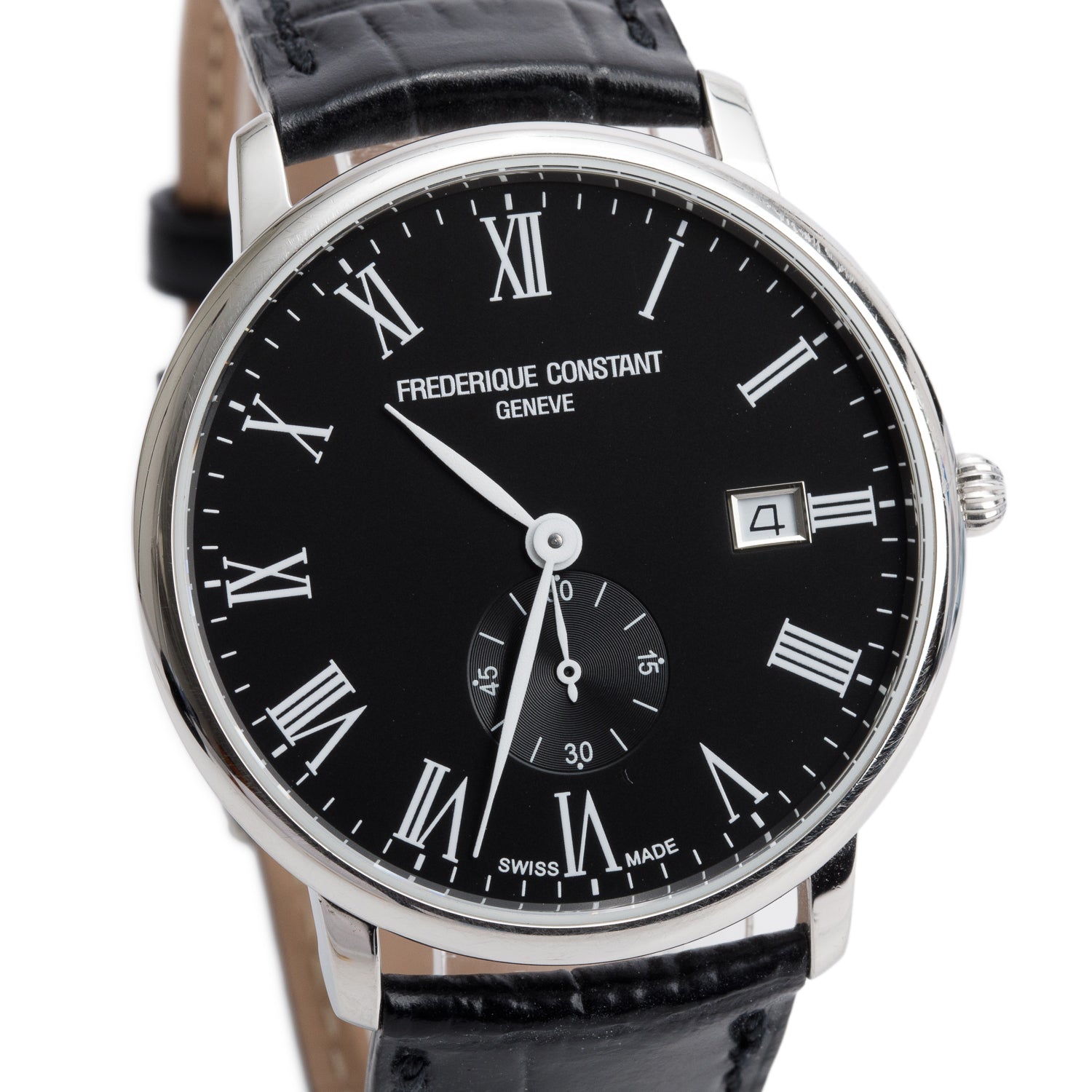 Frederique Constant Stainless Steel Slimline 39 MM Quartz Watch Black Dial
