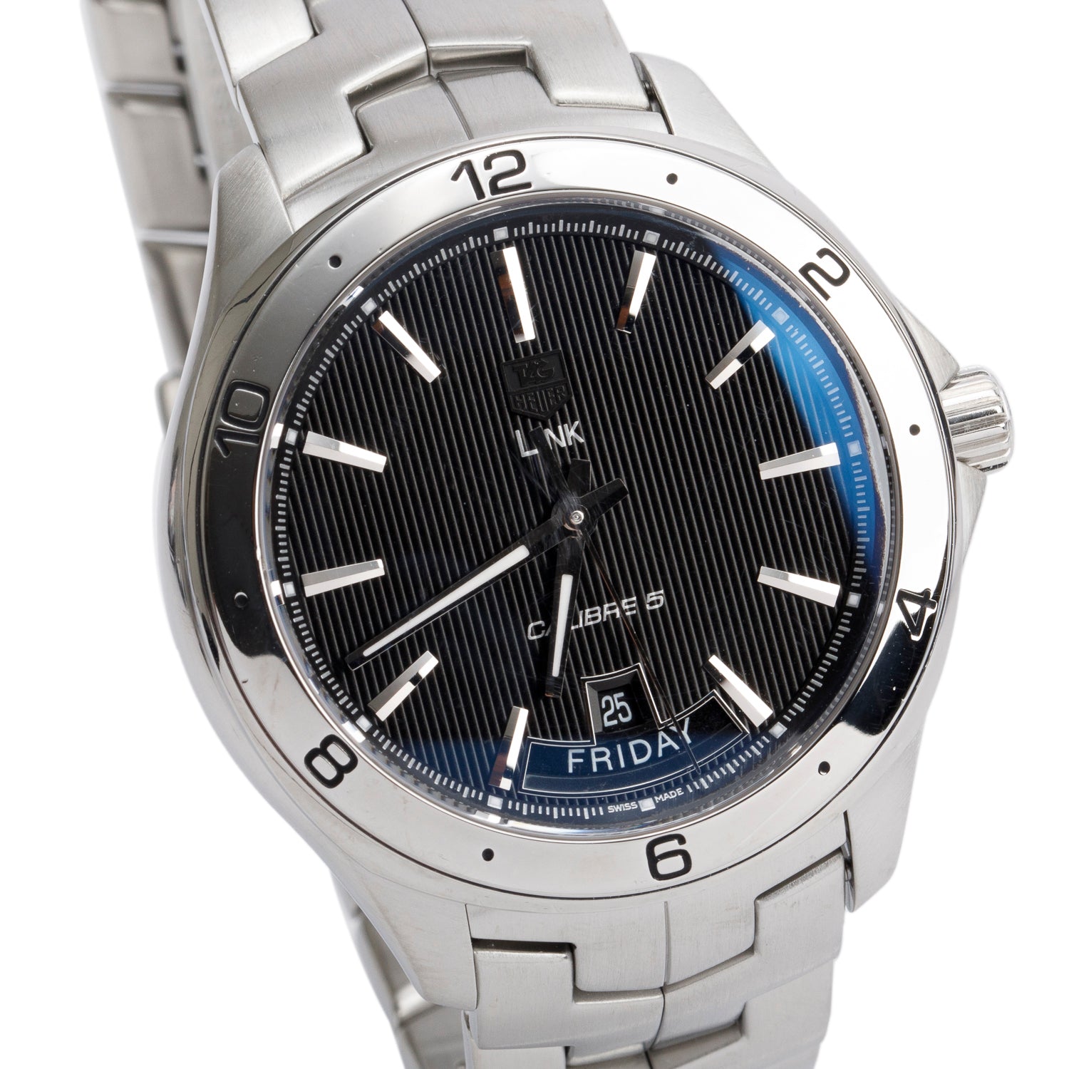 Tag Heuer Stainless Steel Link 42 MM Calibre 5 Automatic Watch Black Dial WAT2010