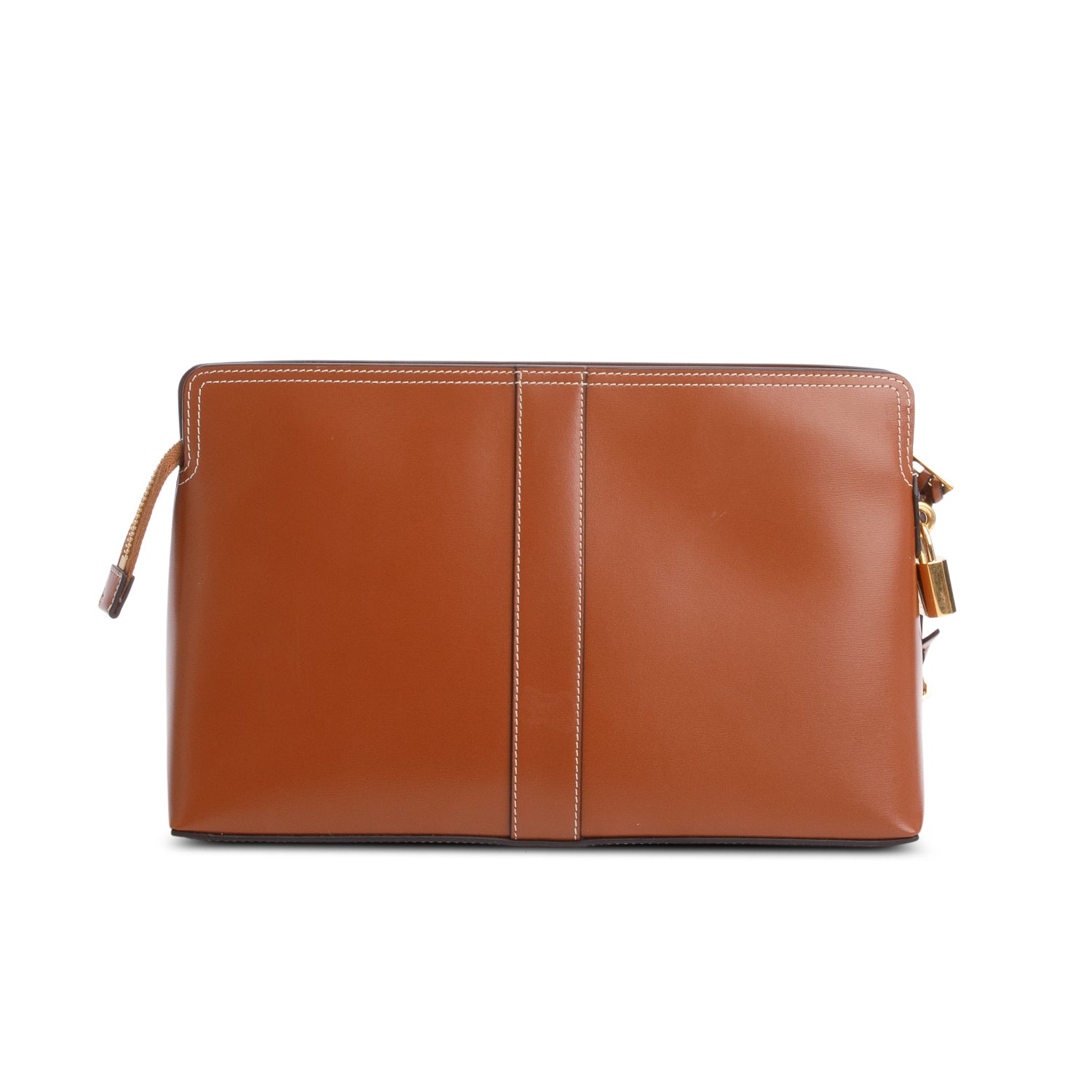 Celine 2024 Tan Shiny Calfskin Leather Lock Toiletry Pouch w/ Box