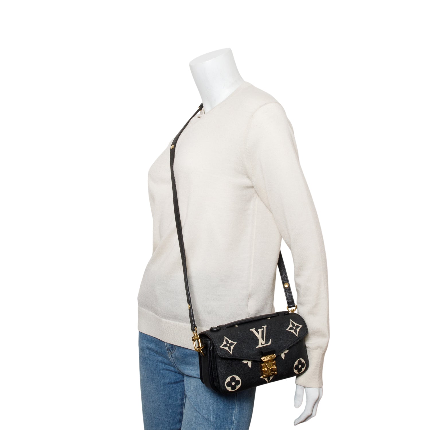 Louis Vuitton 2023 Black/Beige Bicolor Monogram Empreinte Leather East West Pochette Metis w/ Strap, Box & Receipt