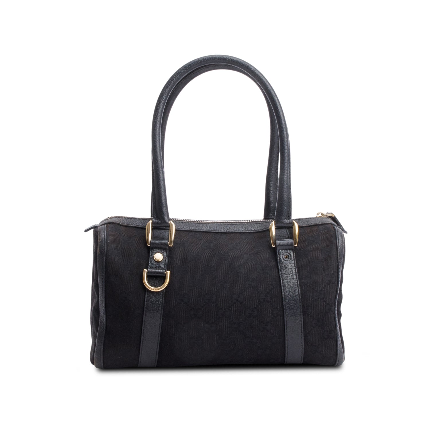 Gucci Black Leather Trim GG Canvas Small Abbey Boston Bag