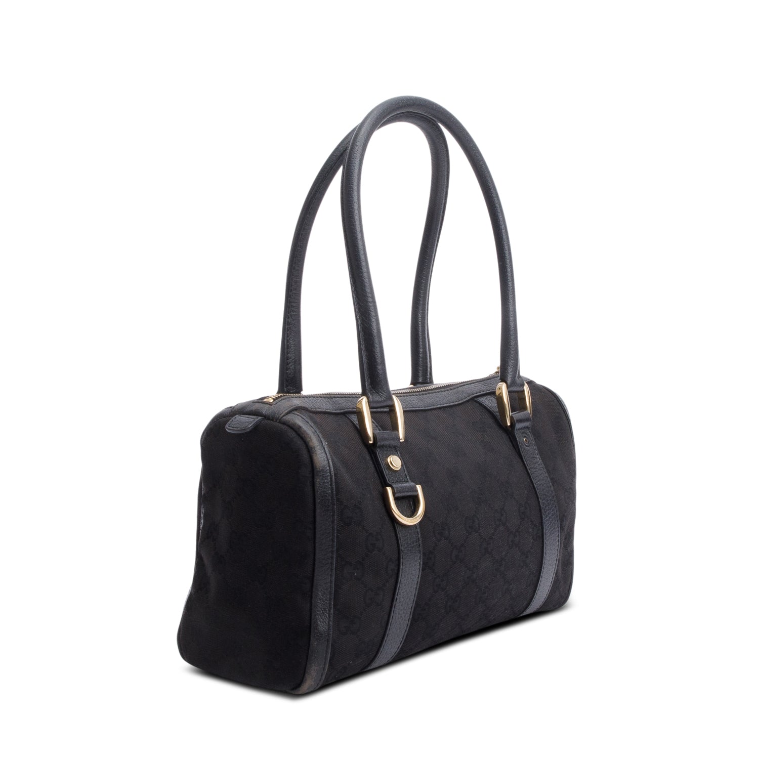 Gucci Black Leather Trim GG Canvas Small Abbey Boston Bag