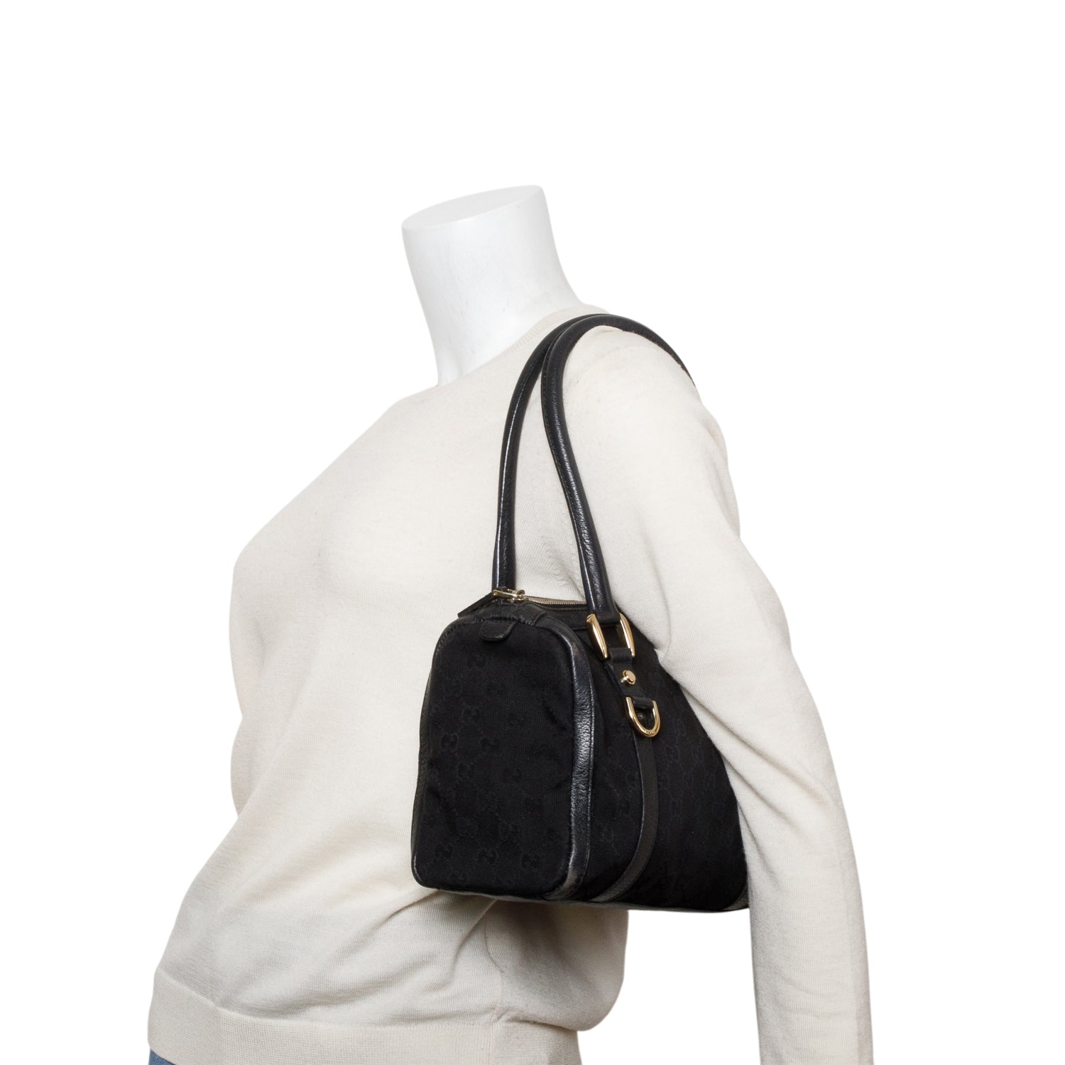 Gucci Black Leather Trim GG Canvas Small Abbey Boston Bag
