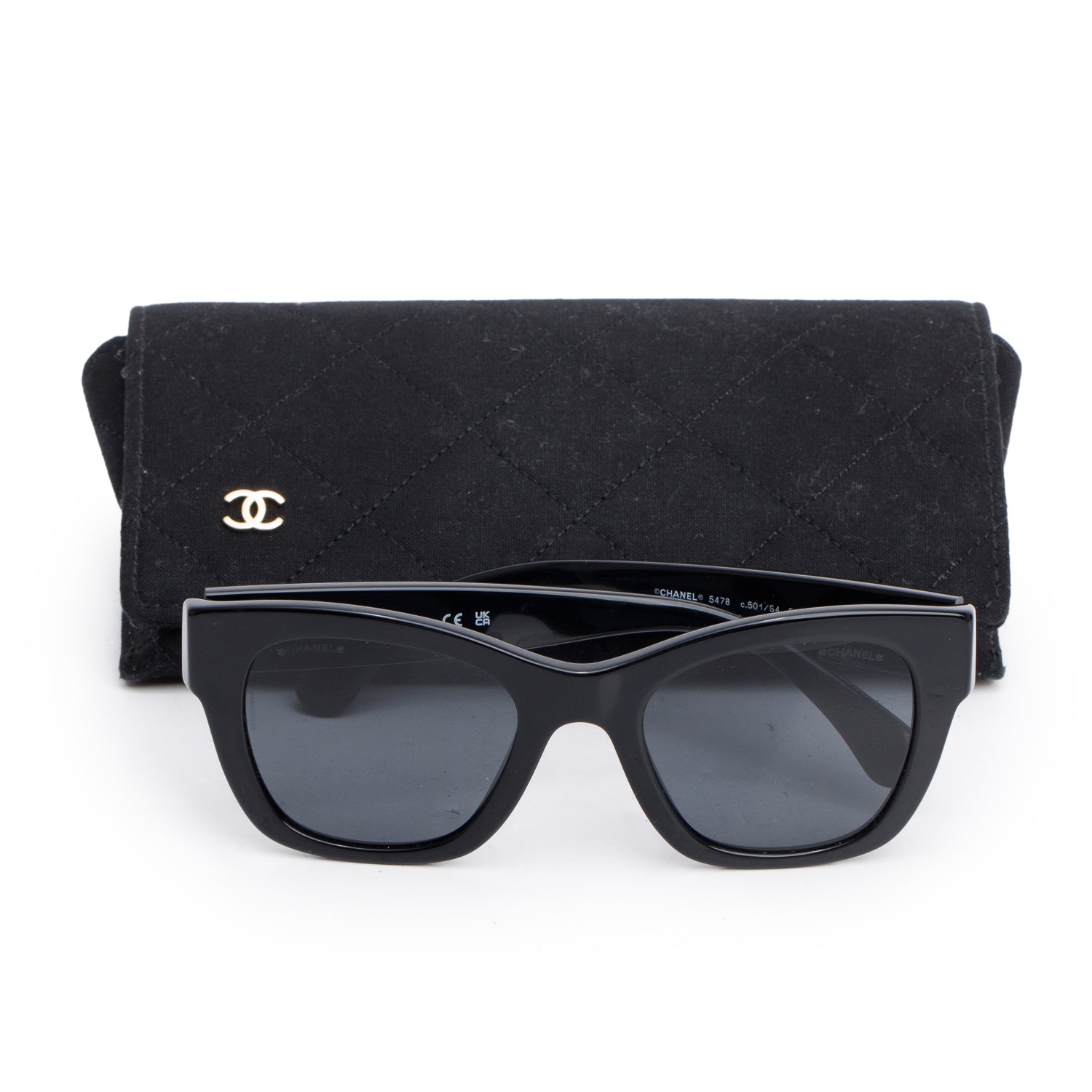Chanel 5478 Black Accent Acetate CC Heart Square Sunglasses w/ Case