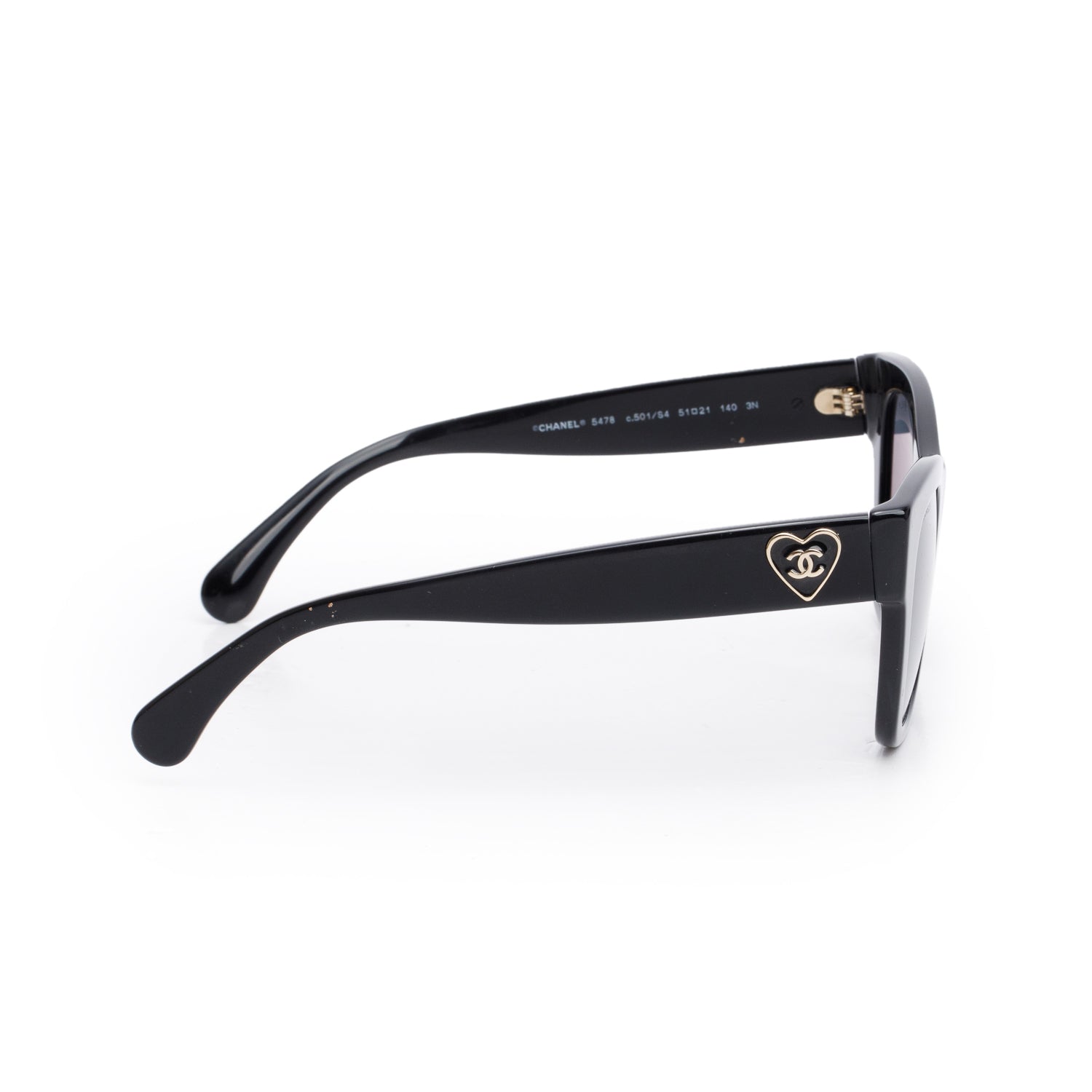 Chanel 5478 Black Accent Acetate CC Heart Square Sunglasses w/ Case