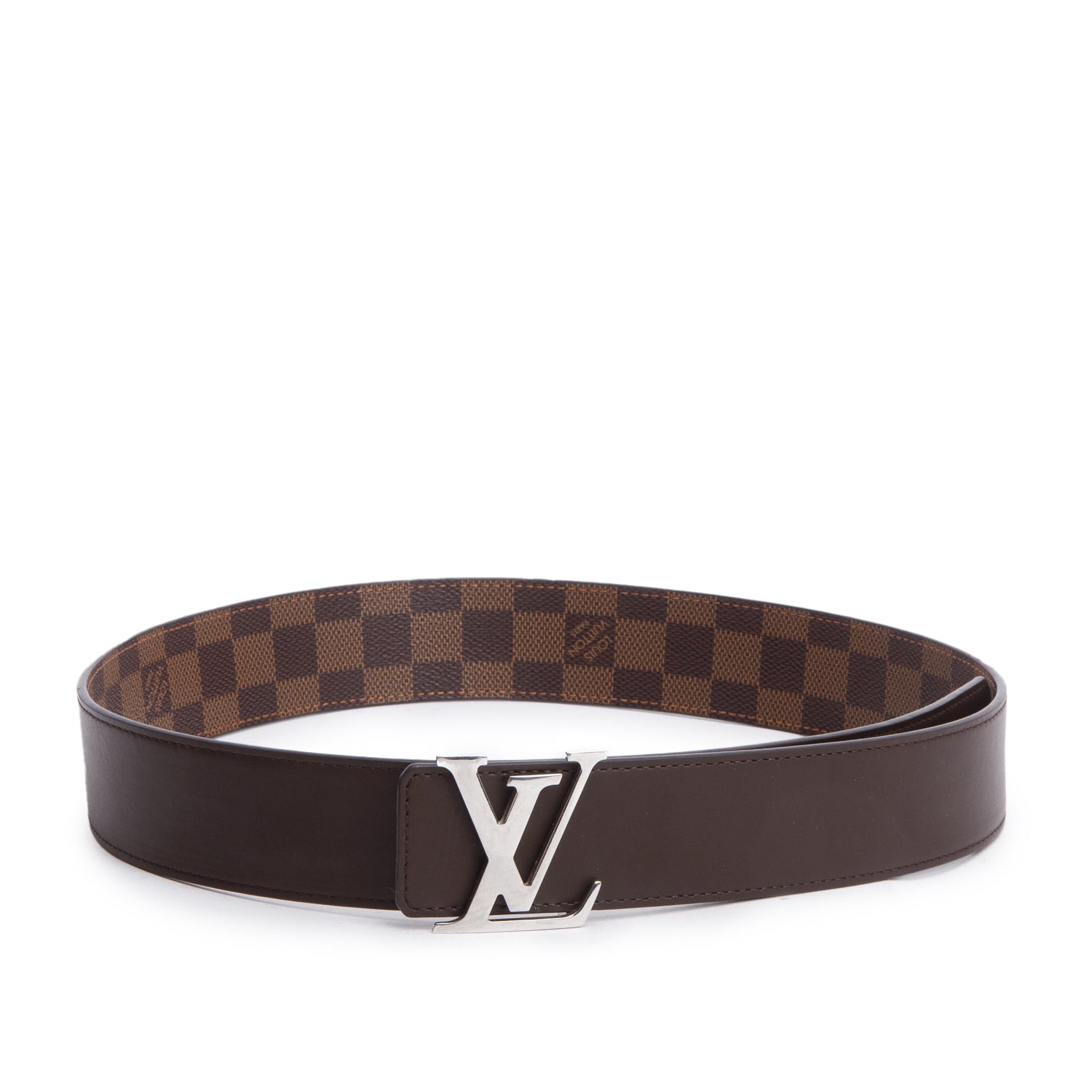 Louis Vuitton 2022 Damier Ebene Canvas Brown Leather Reversible LV Initials 40 MM Belt 85 34