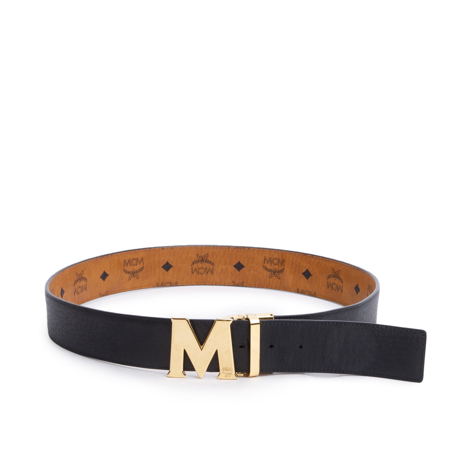 MCM Cognac Visetos & Black Nappa Leather Clause M Reversible Belt