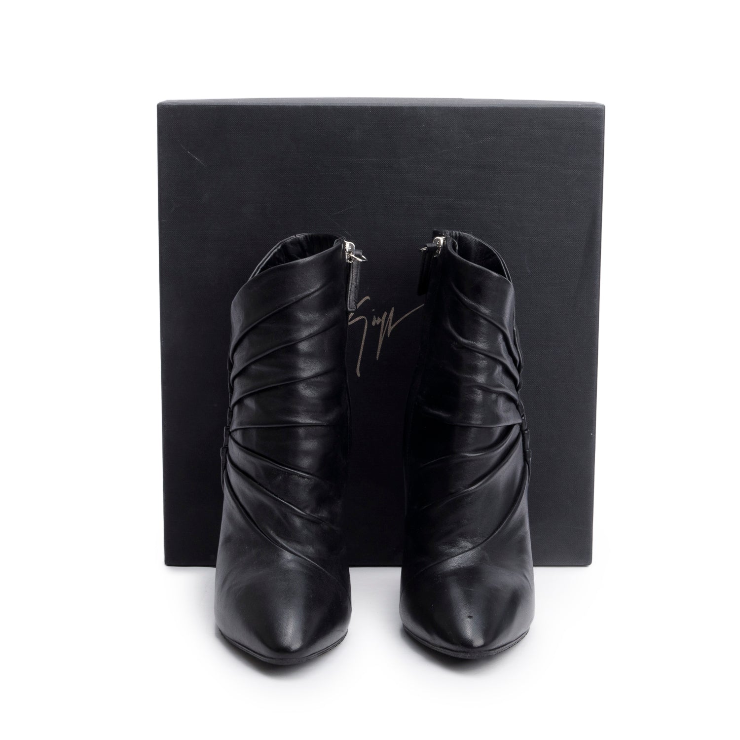 Giuseppe Zanotti Black Pleated Leather High Heel Ankle Boots, Size 37 w/ Box
