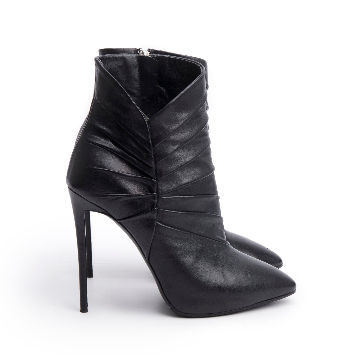 Giuseppe Zanotti Black Pleated Leather High Heel Ankle Boots, Size 37 w/ Box