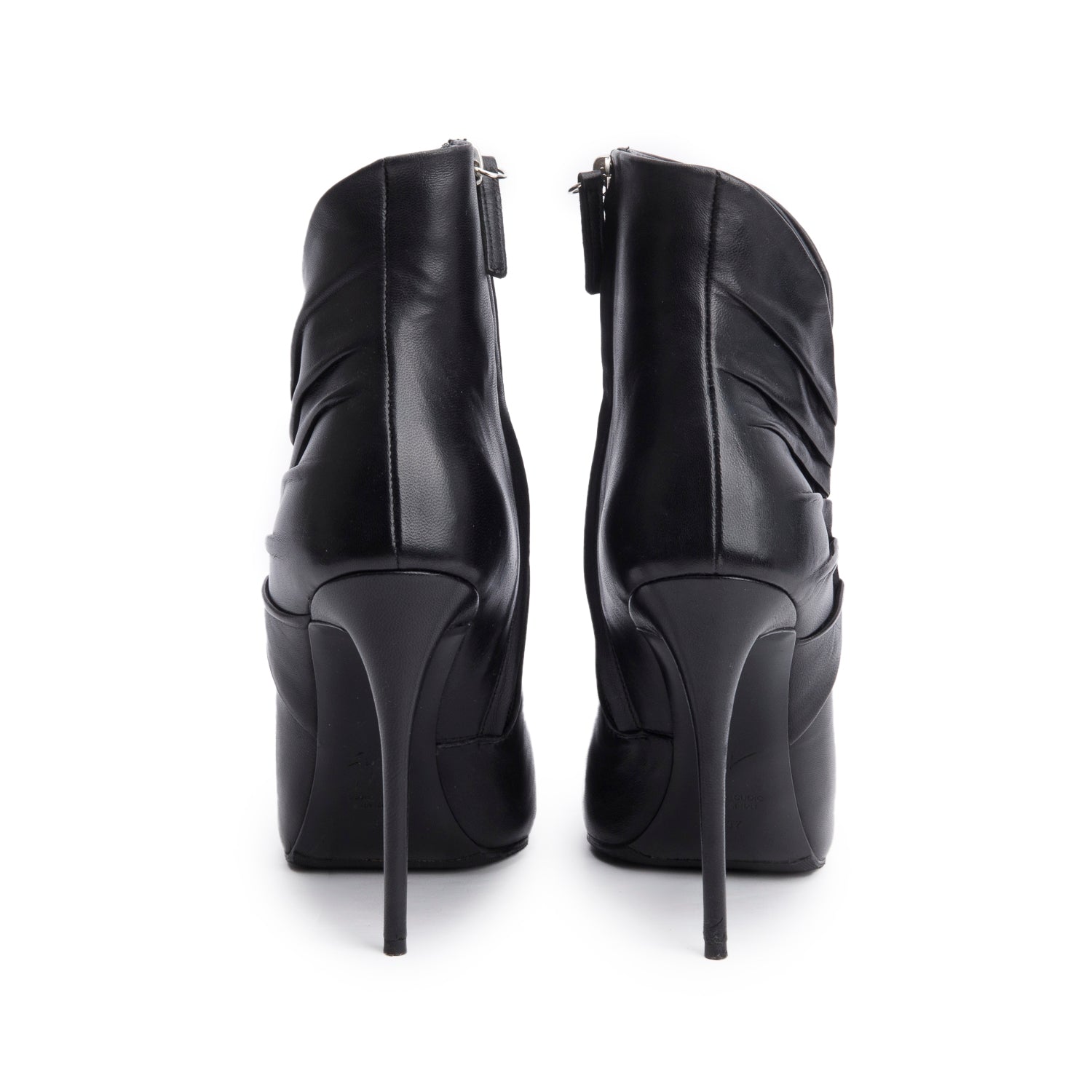 Giuseppe Zanotti Black Pleated Leather High Heel Ankle Boots, Size 37 w/ Box