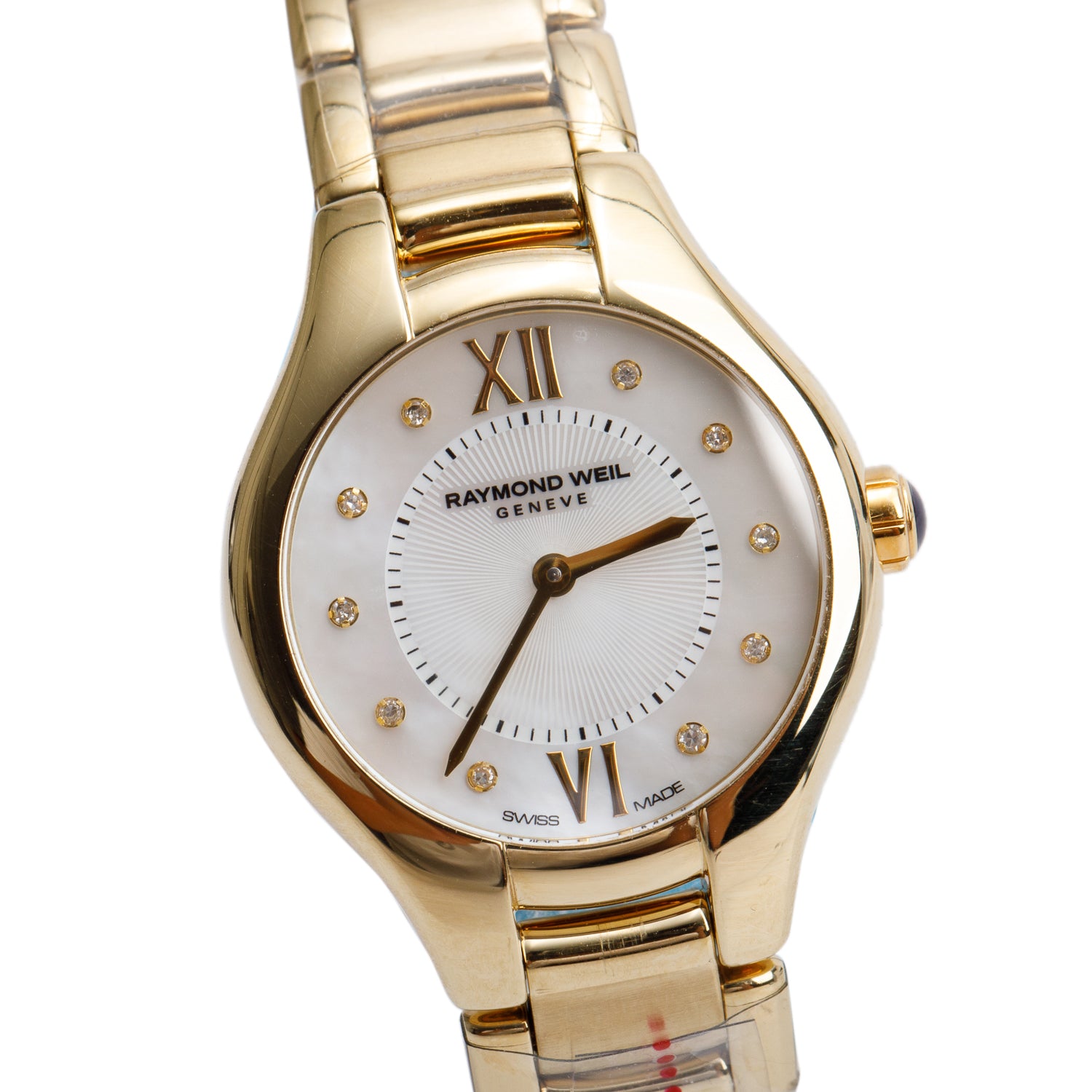 Raymond Weil Gold-Plated Stainless Steel Noemia 24 MM Quartz Watch Mother of Pearl Diamond Dial 5124 w/ Papers