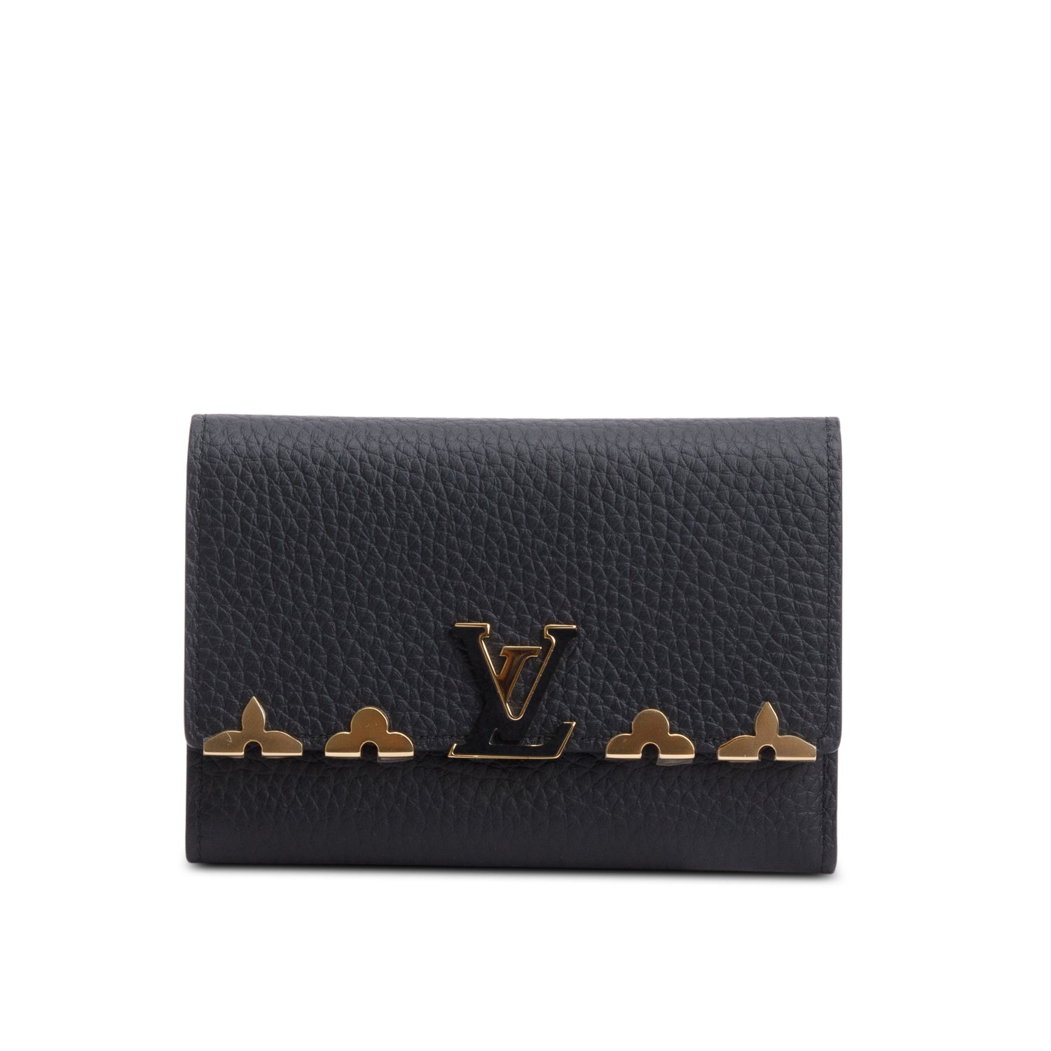 Louis Vuitton Black Taurillon Leather Capucines Compact Wallet w/ Box