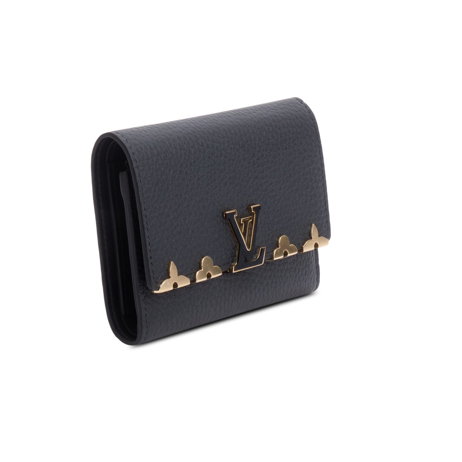 Louis Vuitton Black Taurillon Leather Capucines Compact Wallet w/ Box