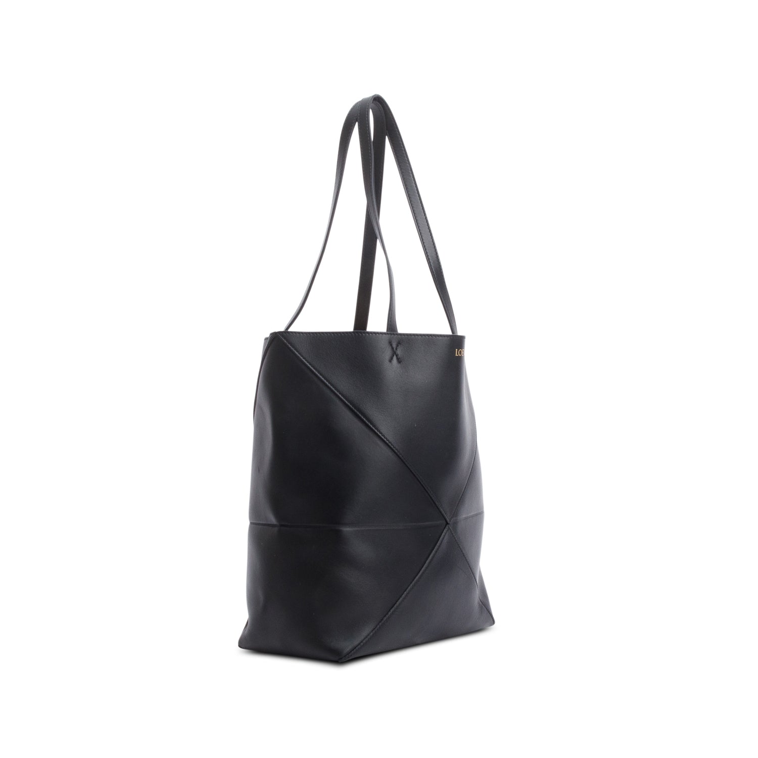 Loewe 2024 Black Shiny Calf Leather Medium Puzzle Fold Tote