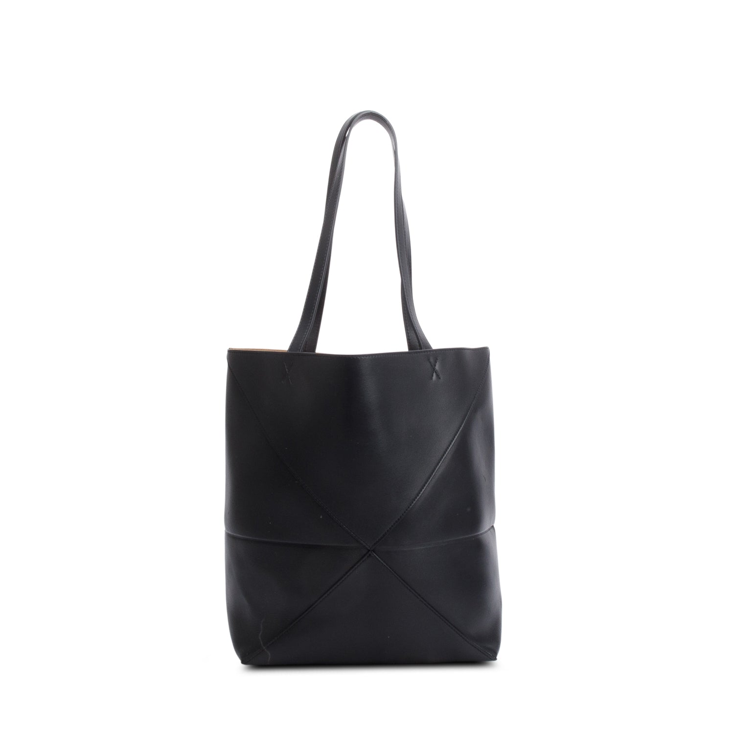 Loewe 2024 Black Shiny Calf Leather Medium Puzzle Fold Tote