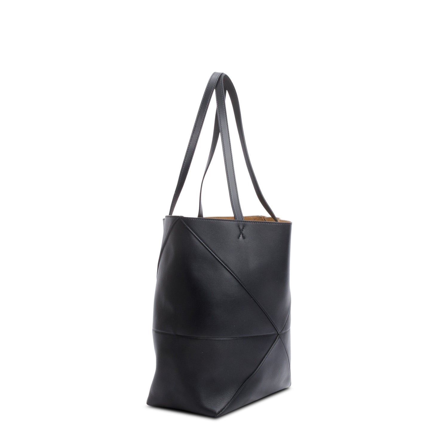 Loewe 2024 Black Shiny Calf Leather Medium Puzzle Fold Tote