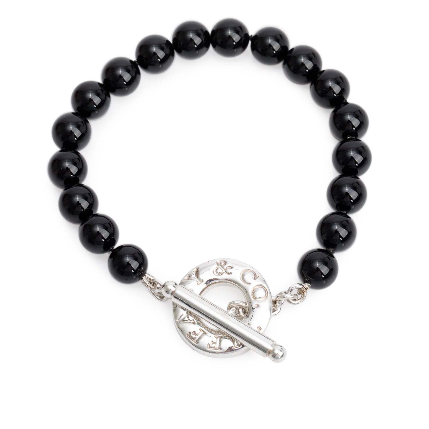 Tiffany & Co. Sterling Silver Black Onyx Bead Toggle Bracelet