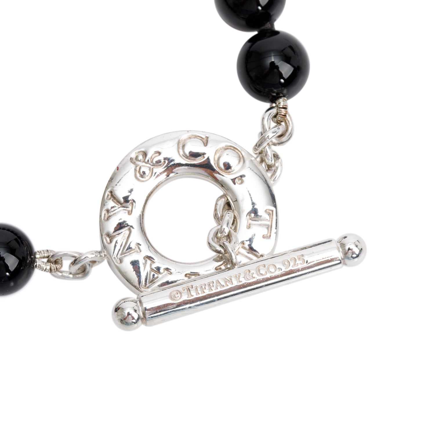 Tiffany & Co. Sterling Silver Black Onyx Bead Toggle Bracelet