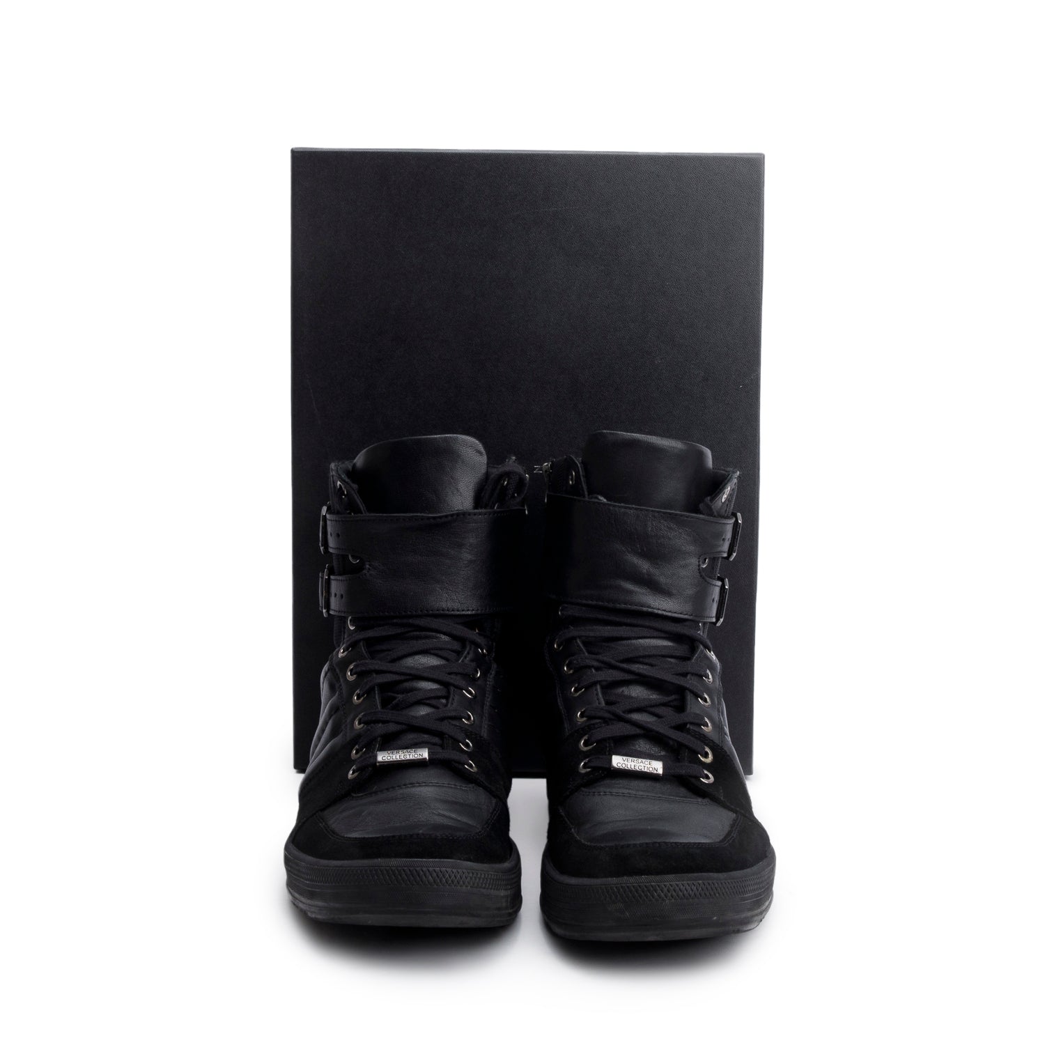 Versace Black Leather/Suede/Nylon Jupiter High-Top Sneakers, Men's Size 45