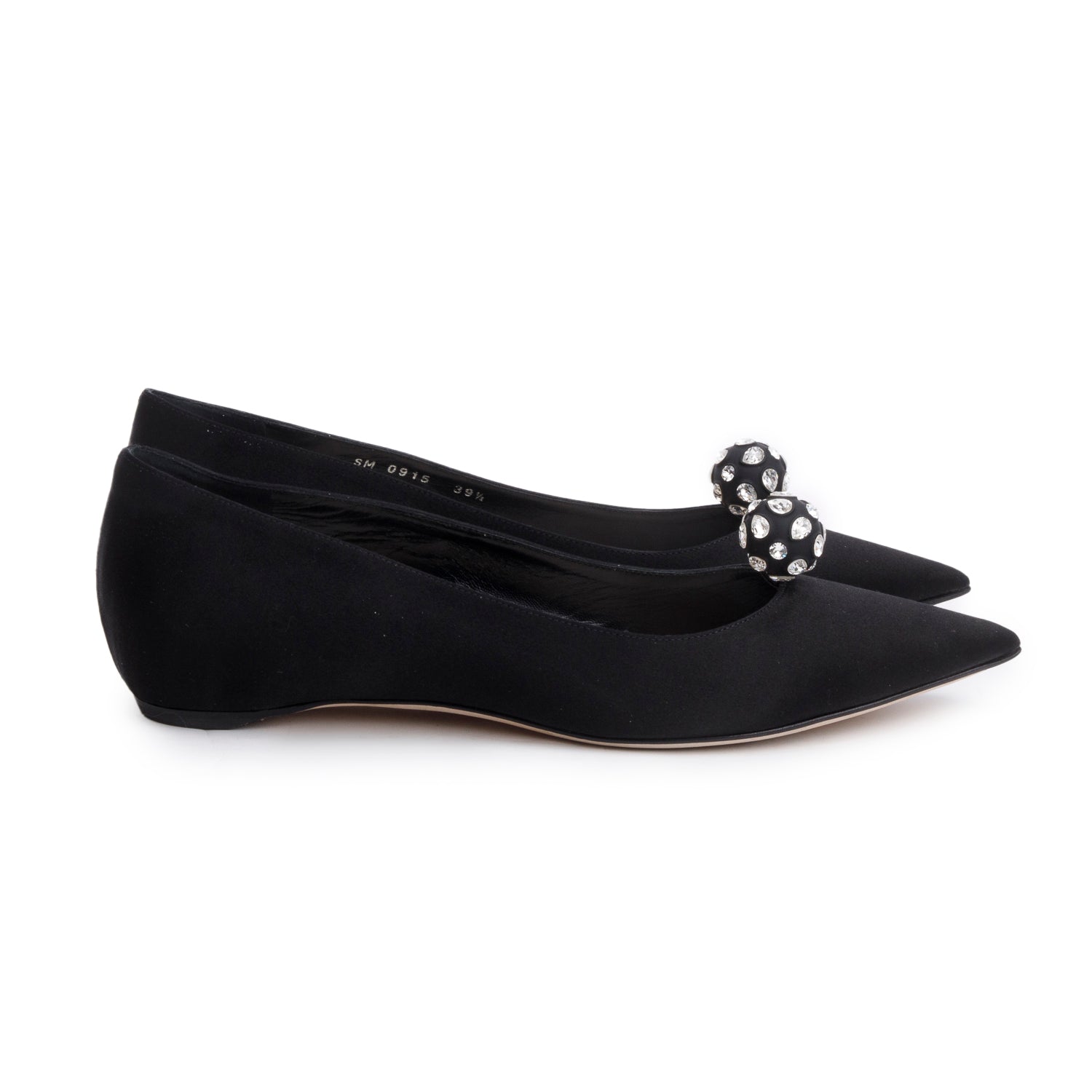 Christian Dior Black Satin Comete Flat Shoes, Size 39.5 w/ Box