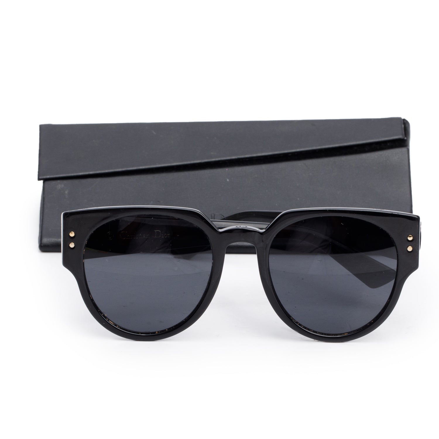 Christian Dior Black Acetate LadyDiorStuds Sunglasses w/ Case & Authenticity Card