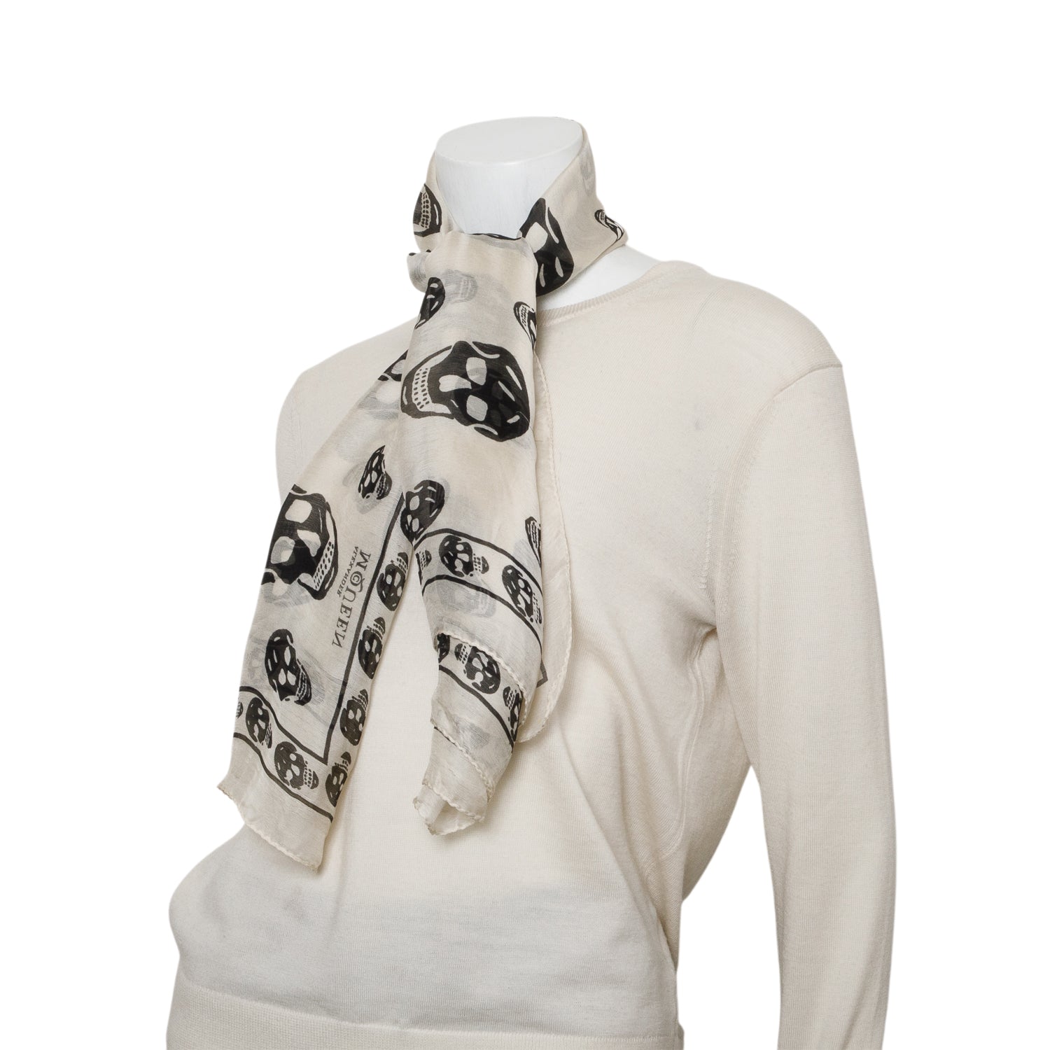 Alexander McQueen White/Black Skull Printed Silk Scarf