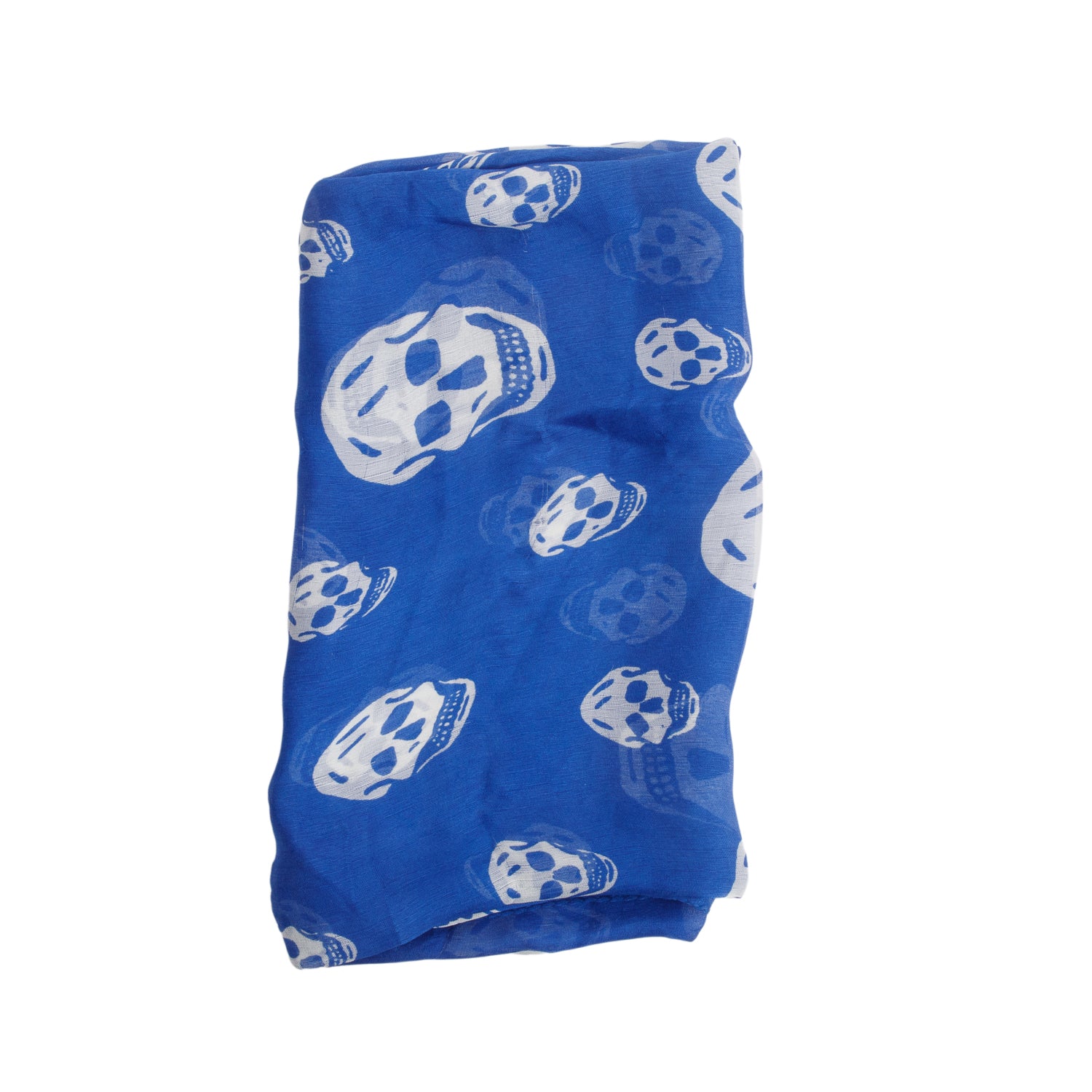 Alexander McQueen Blue/White Skull Printed Silk Scarf