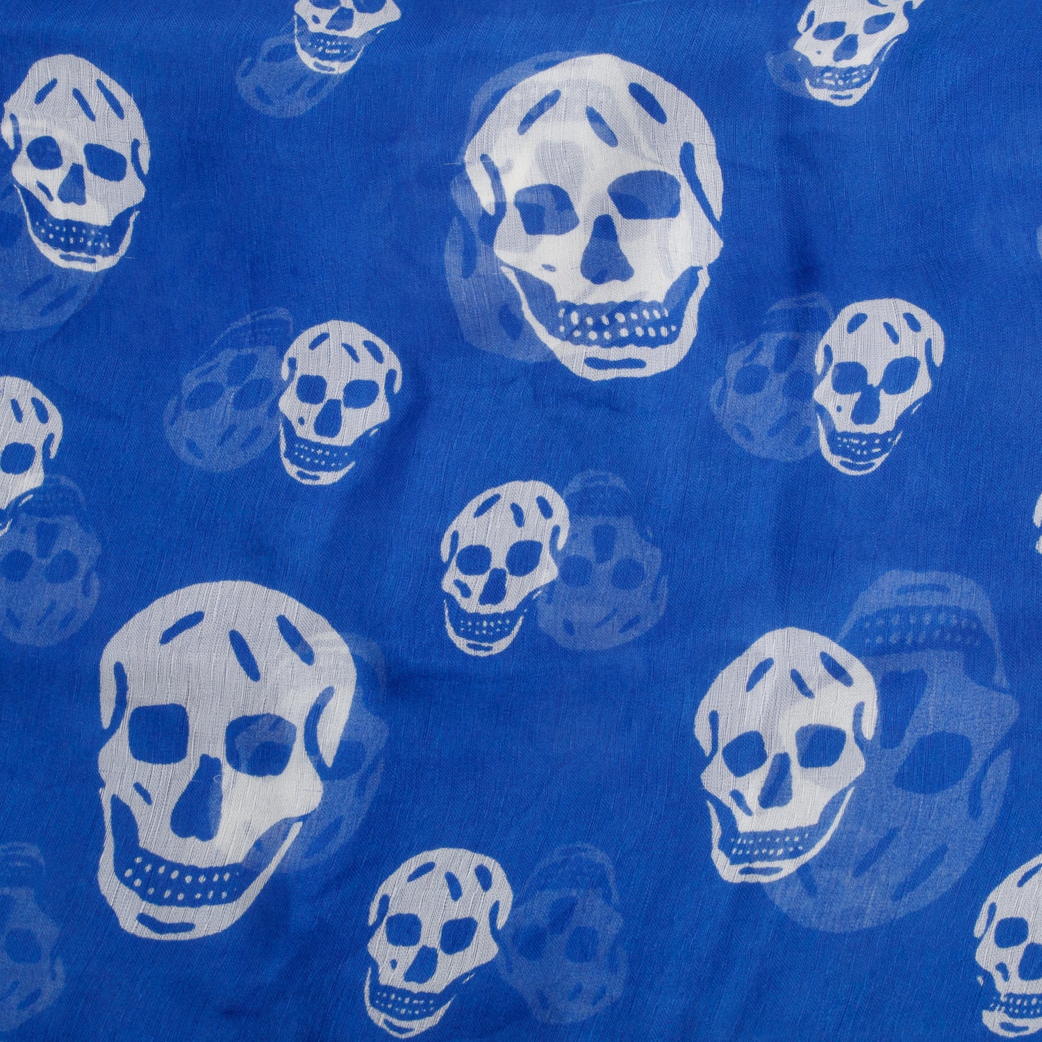 Alexander McQueen Blue/White Skull Printed Silk Scarf