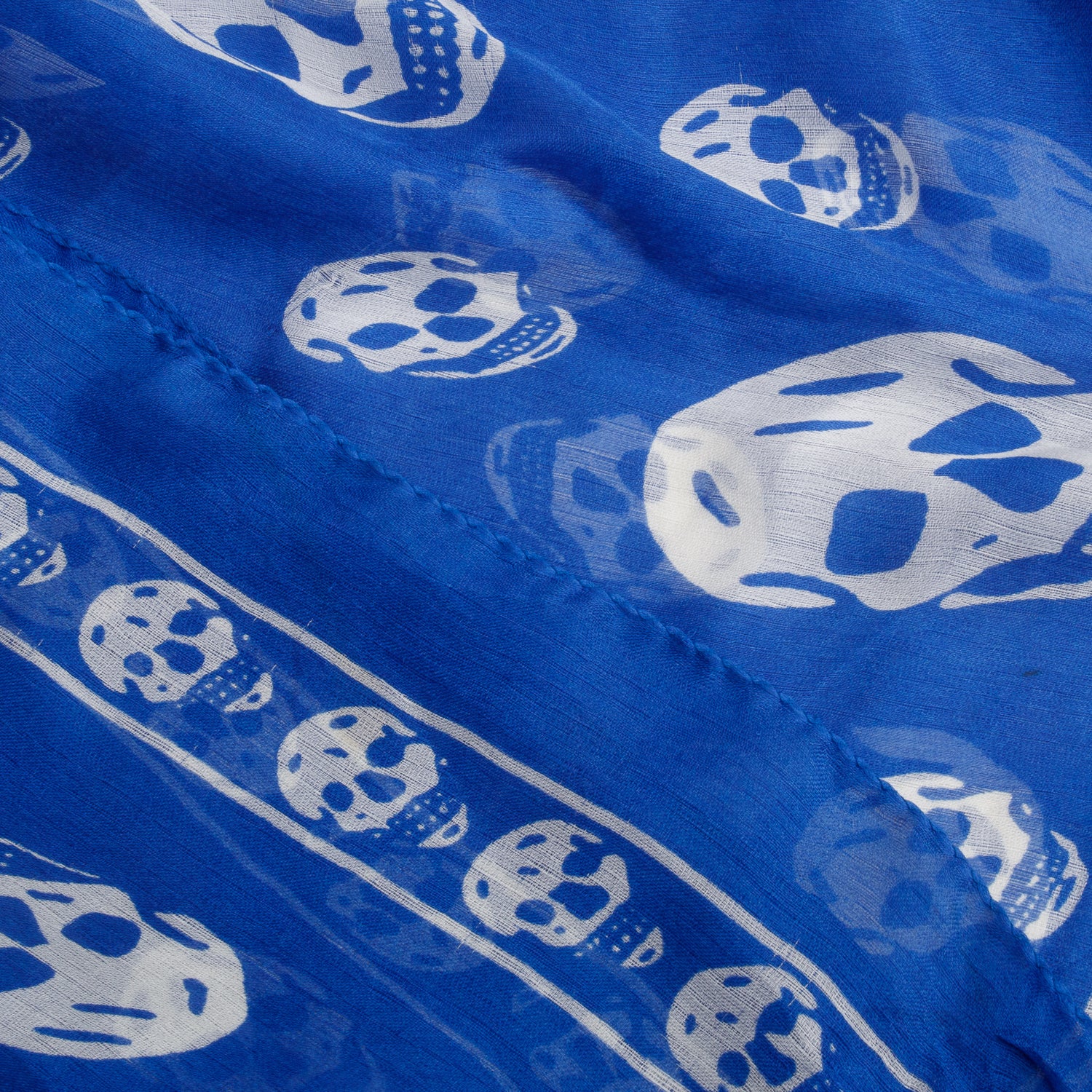 Alexander McQueen Blue/White Skull Printed Silk Scarf