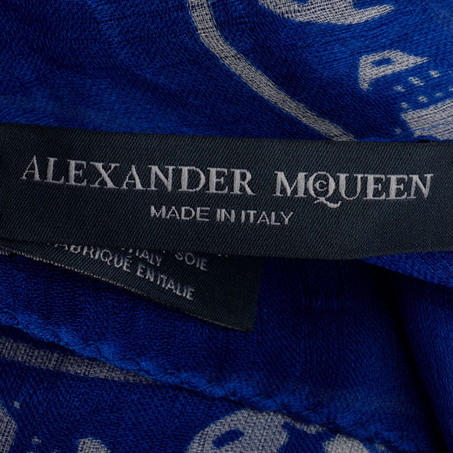 Alexander McQueen Blue/White Skull Printed Silk Scarf