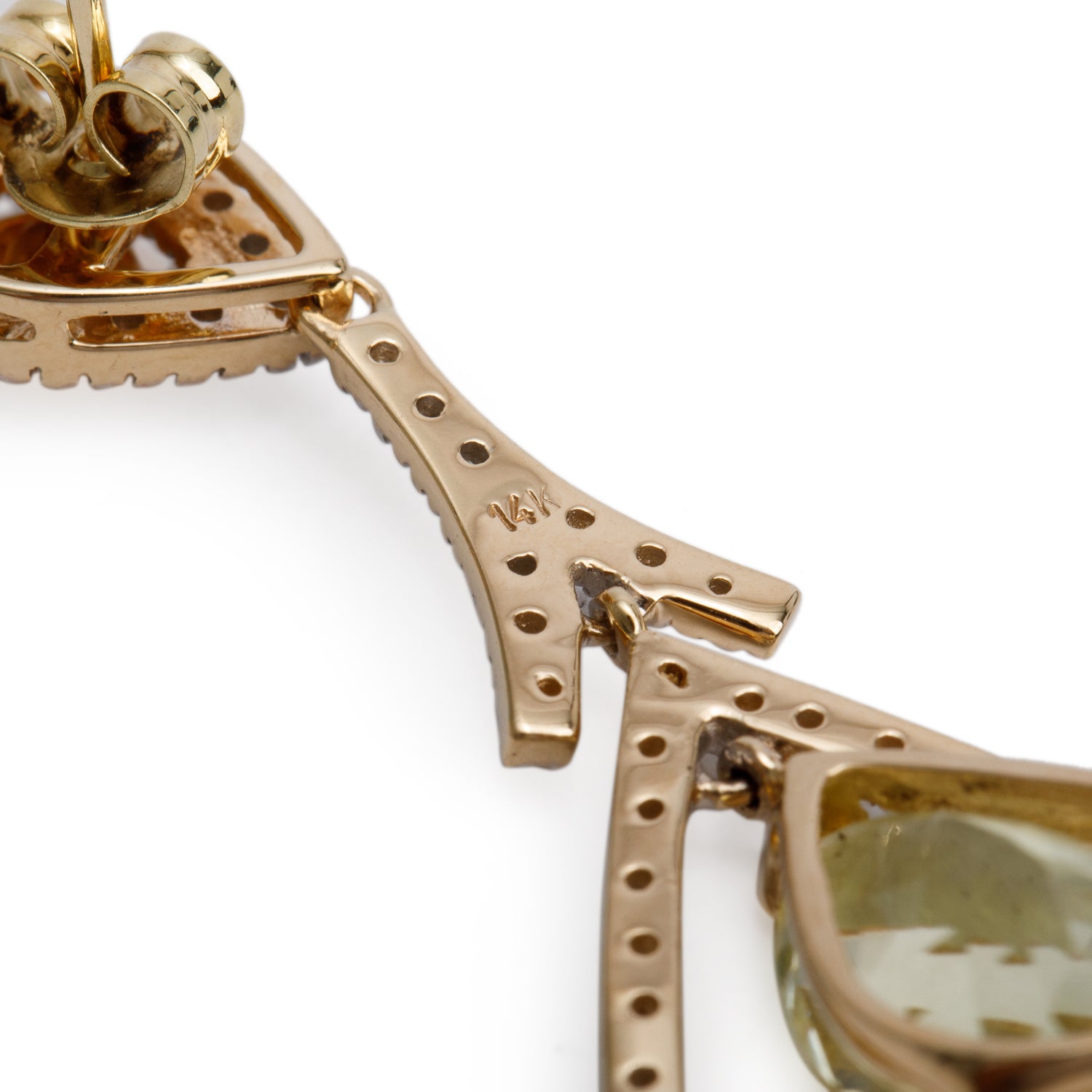 14k Yellow and White Gold Citrine & Diamond Drop Earrings