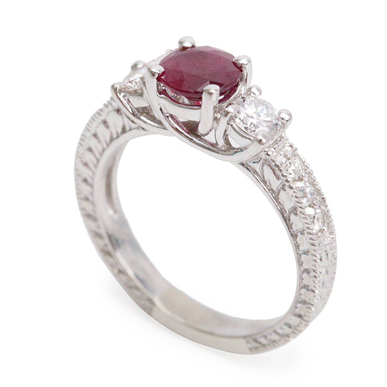 14k White Gold Ruby and Diamond Ring, Size 7
