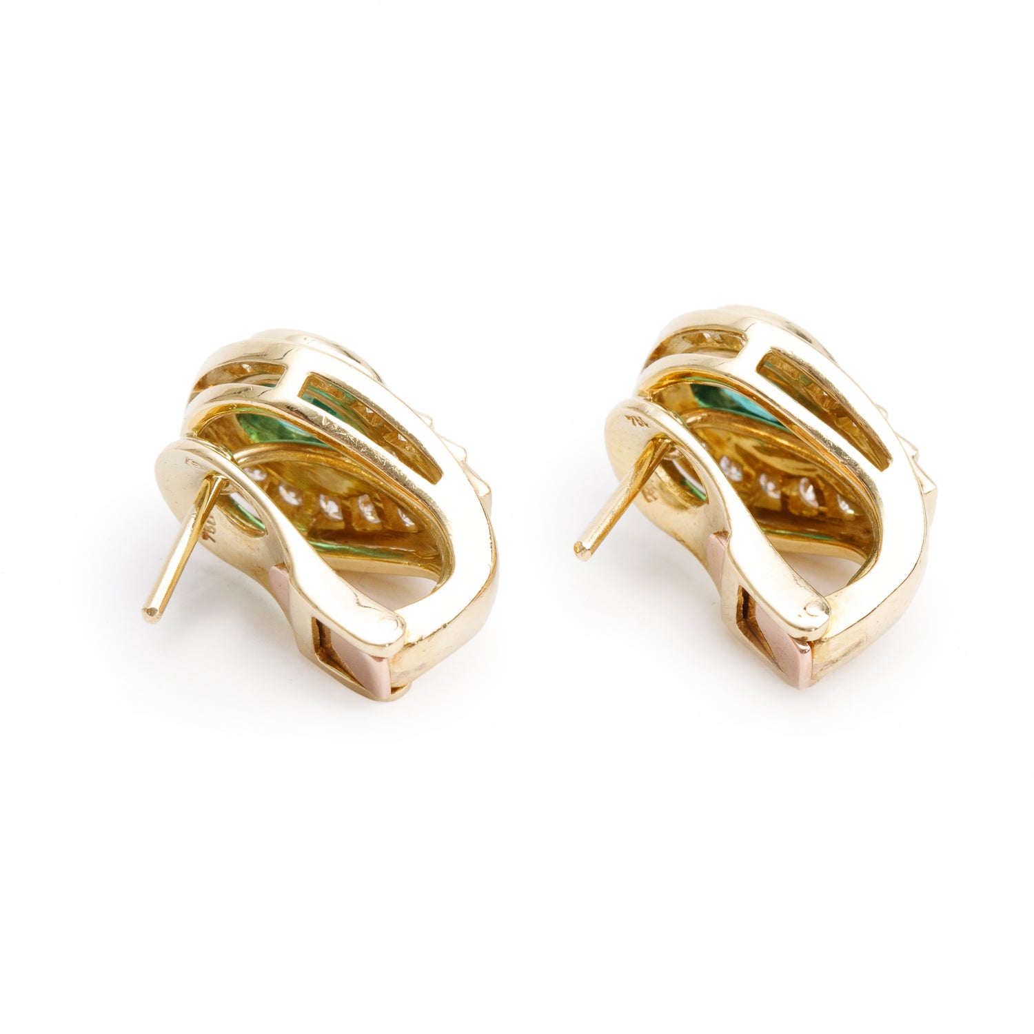 18k Yellow Gold Emerald and Diamond Earrings