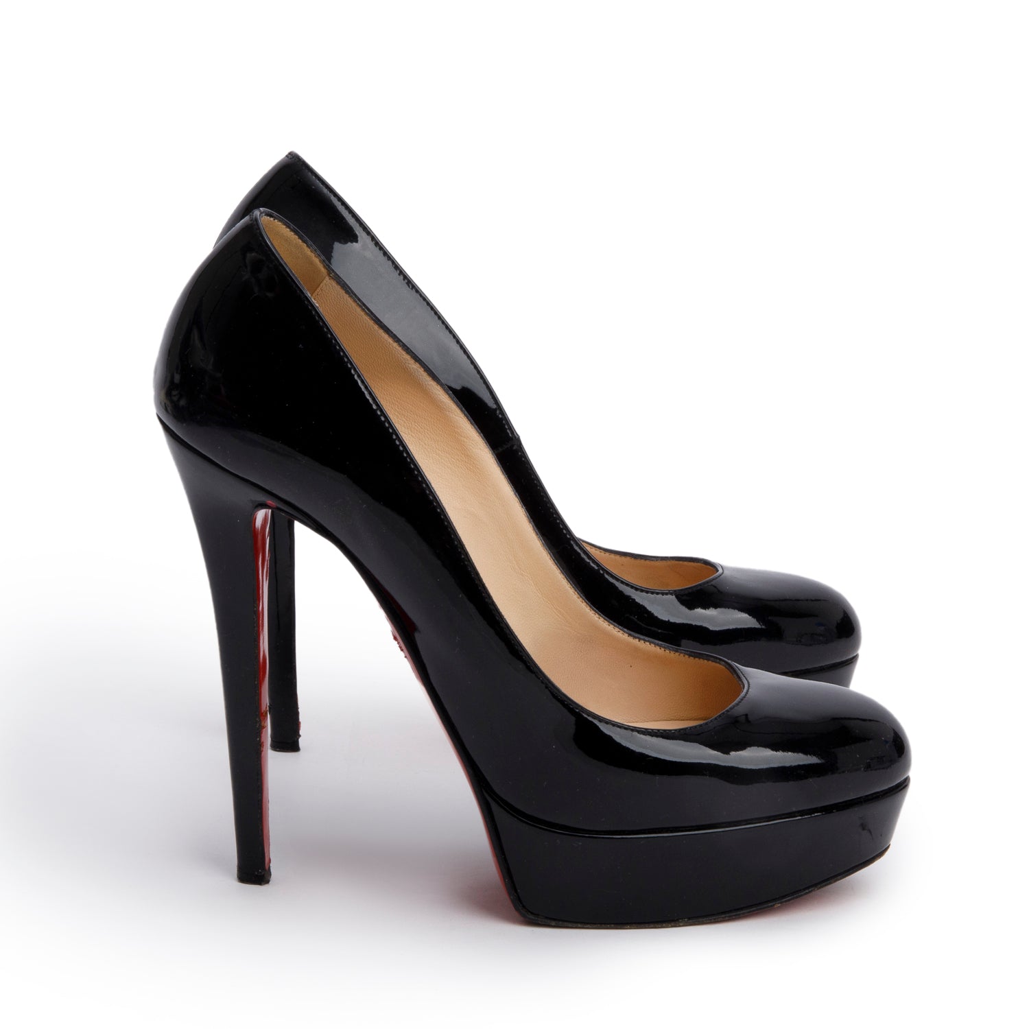 Christian Louboutin Black Patent Leather Bianca 140 Platform Pumps, Size 38