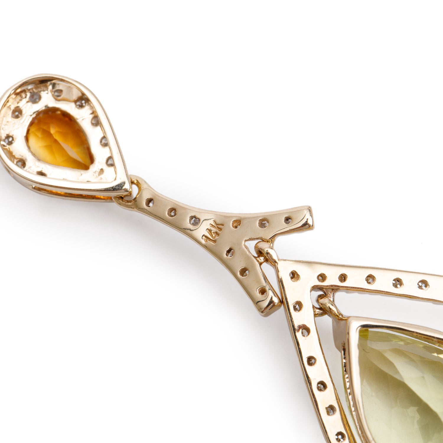 14k Yellow and White Gold Citrine & Diamond Drop Pendant