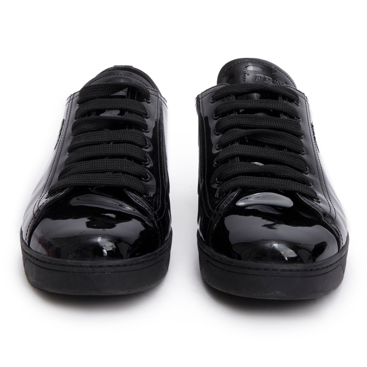 Prada Black Patent Leather Lace -Up Trainer Sneakers, Men's Size 41
