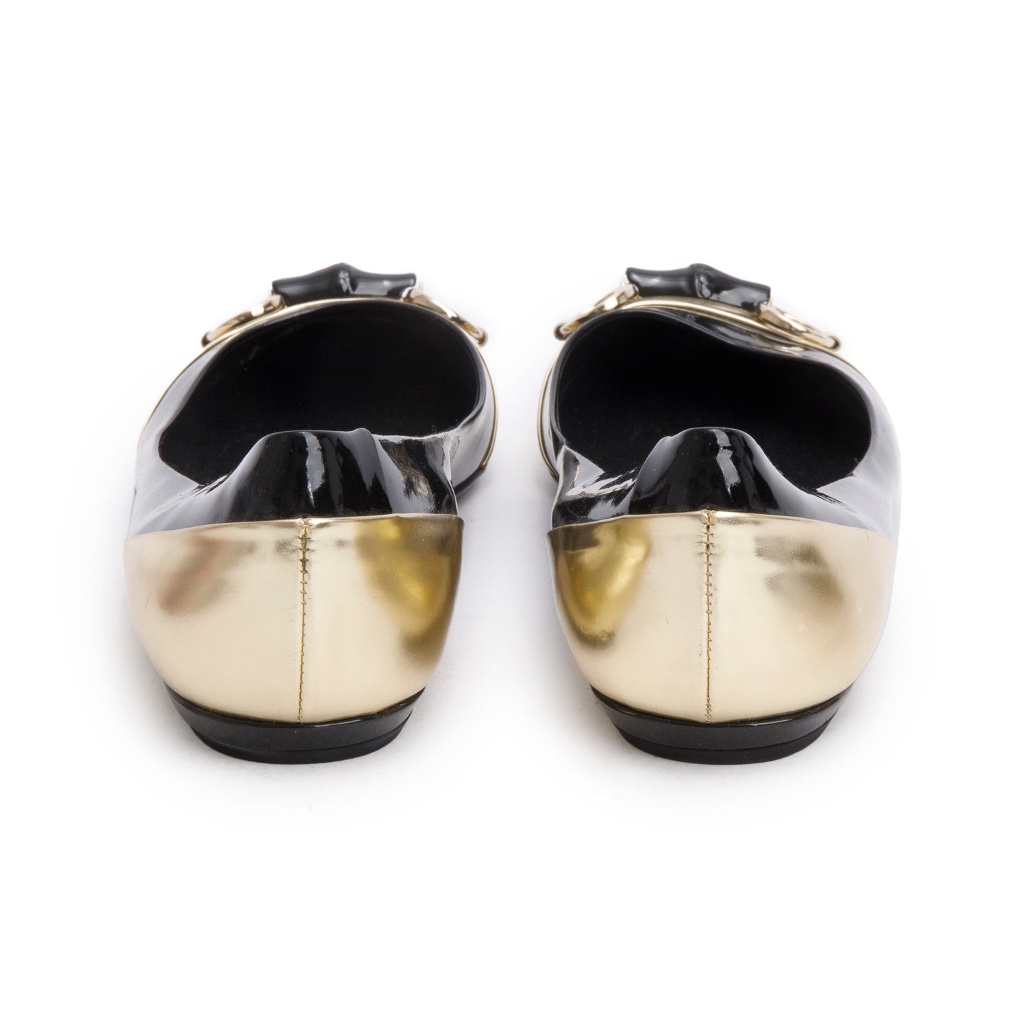Gucci Blac/Gold Patent Leather Horsebit Bamboo Accent Ballet Flats, Size 9.5