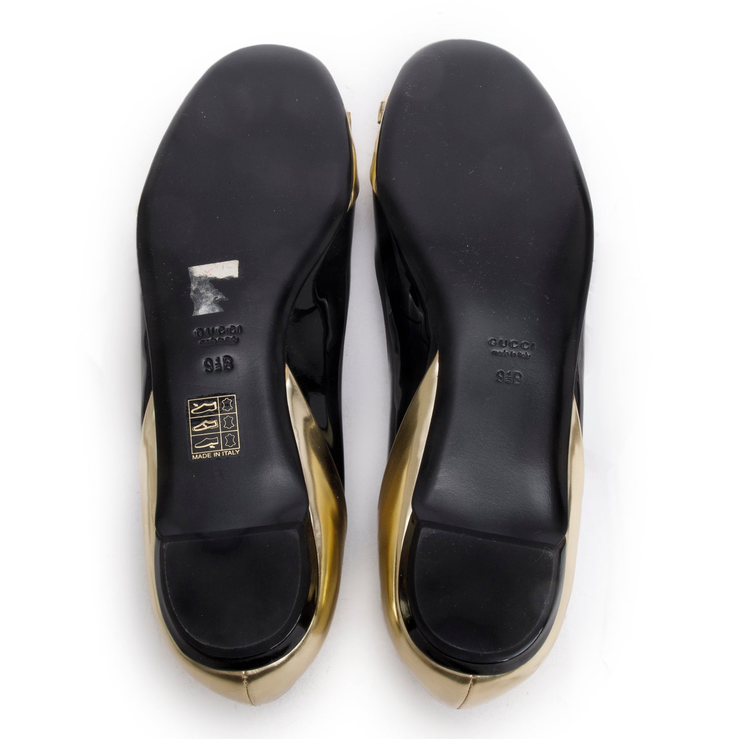 Gucci Blac/Gold Patent Leather Horsebit Bamboo Accent Ballet Flats, Size 9.5