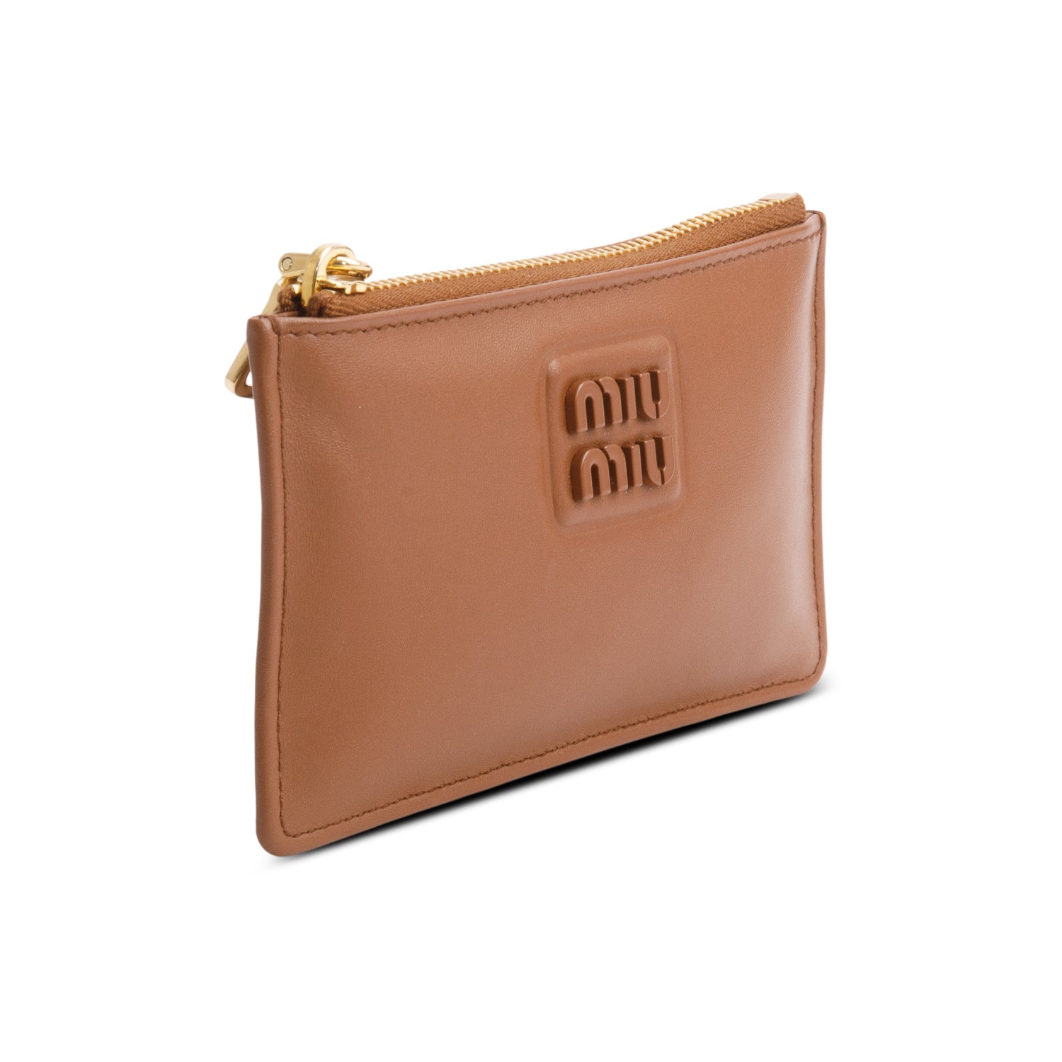 Miu Miu Blue Brown Nappa Leather Zip Card Case w/ Box