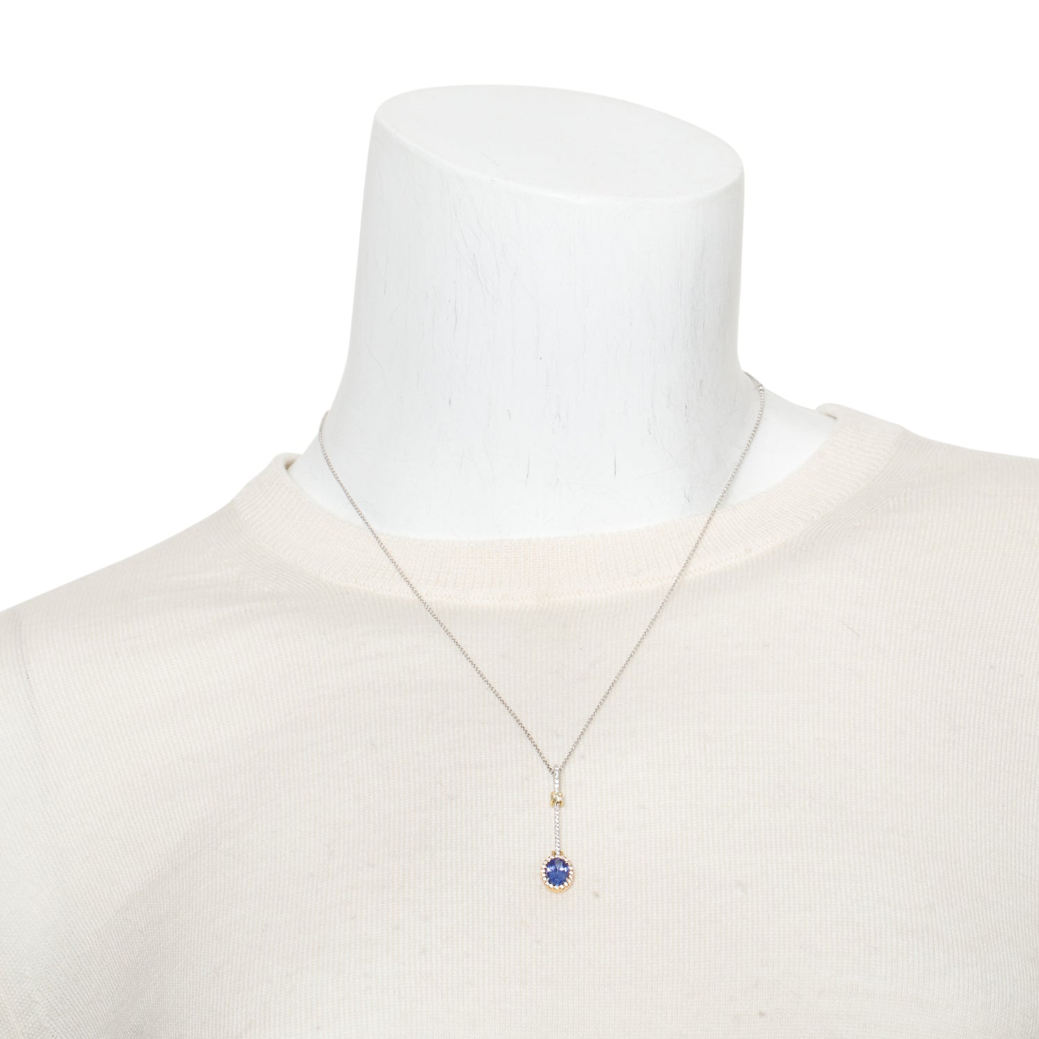 18k Yellow and White Gold Tanzanite & Diamond Drop Pendant Necklace