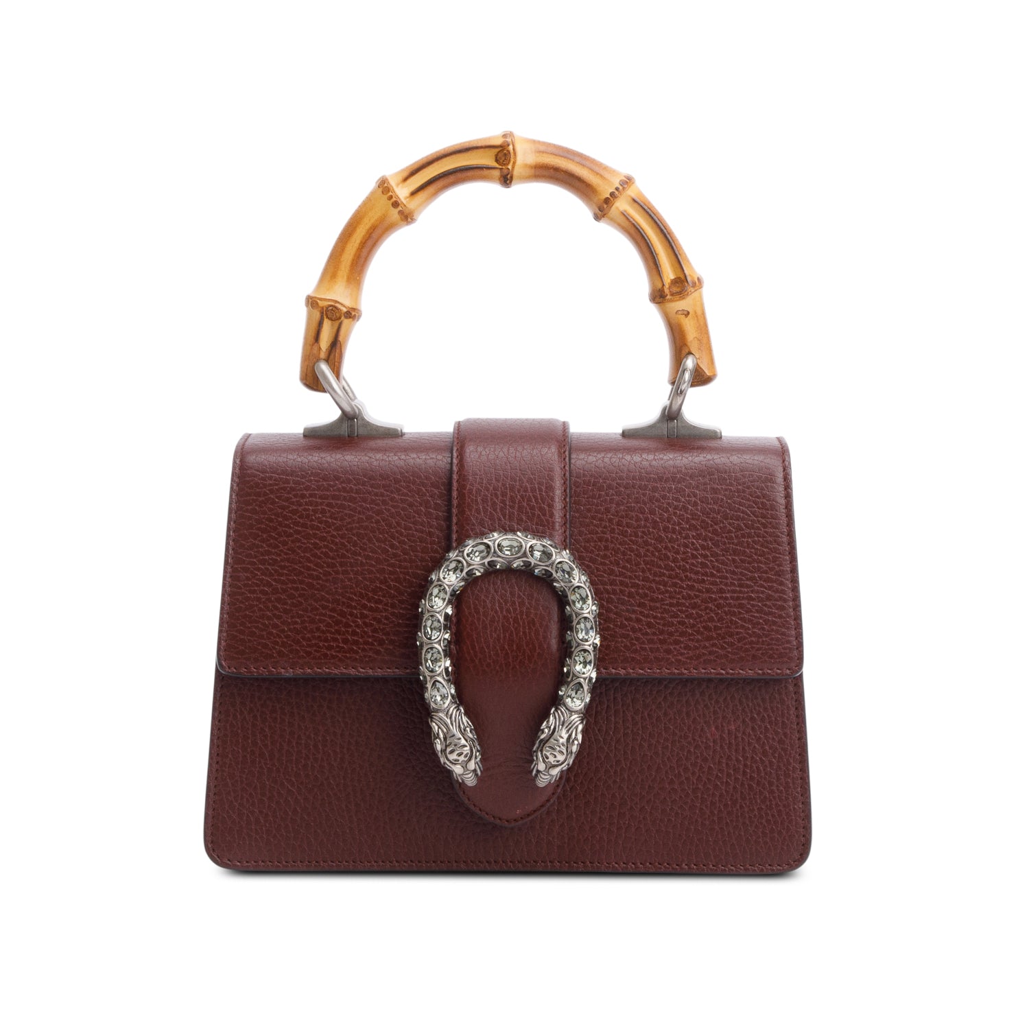 Gucci Burgundy Calfskin Leather Dionysus Bamboo Mini Top Handle Bag w/ Strap