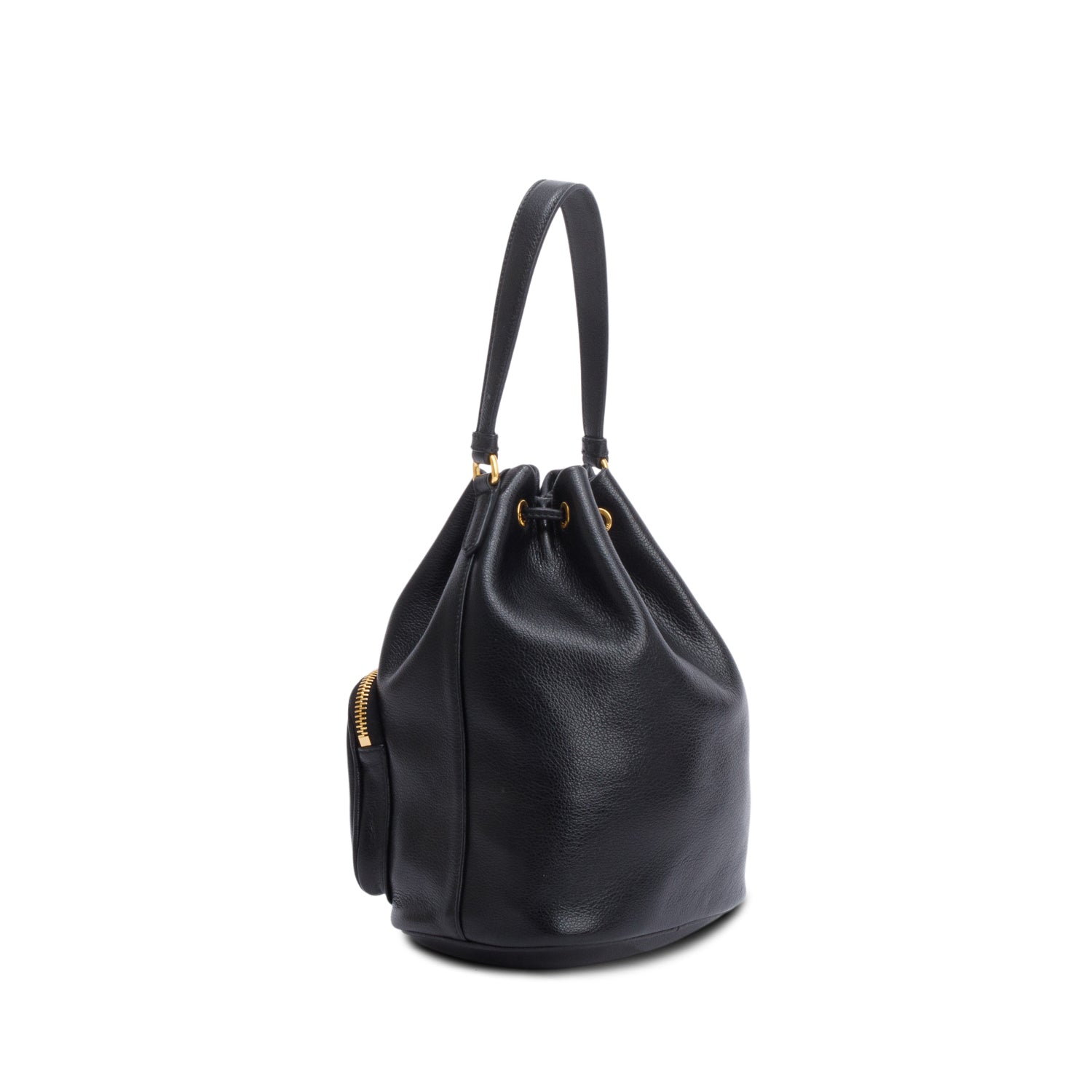 Prada Black Glace Calf Leather Logo Duet Bucket Bag w/ Strap & Authenticity Card