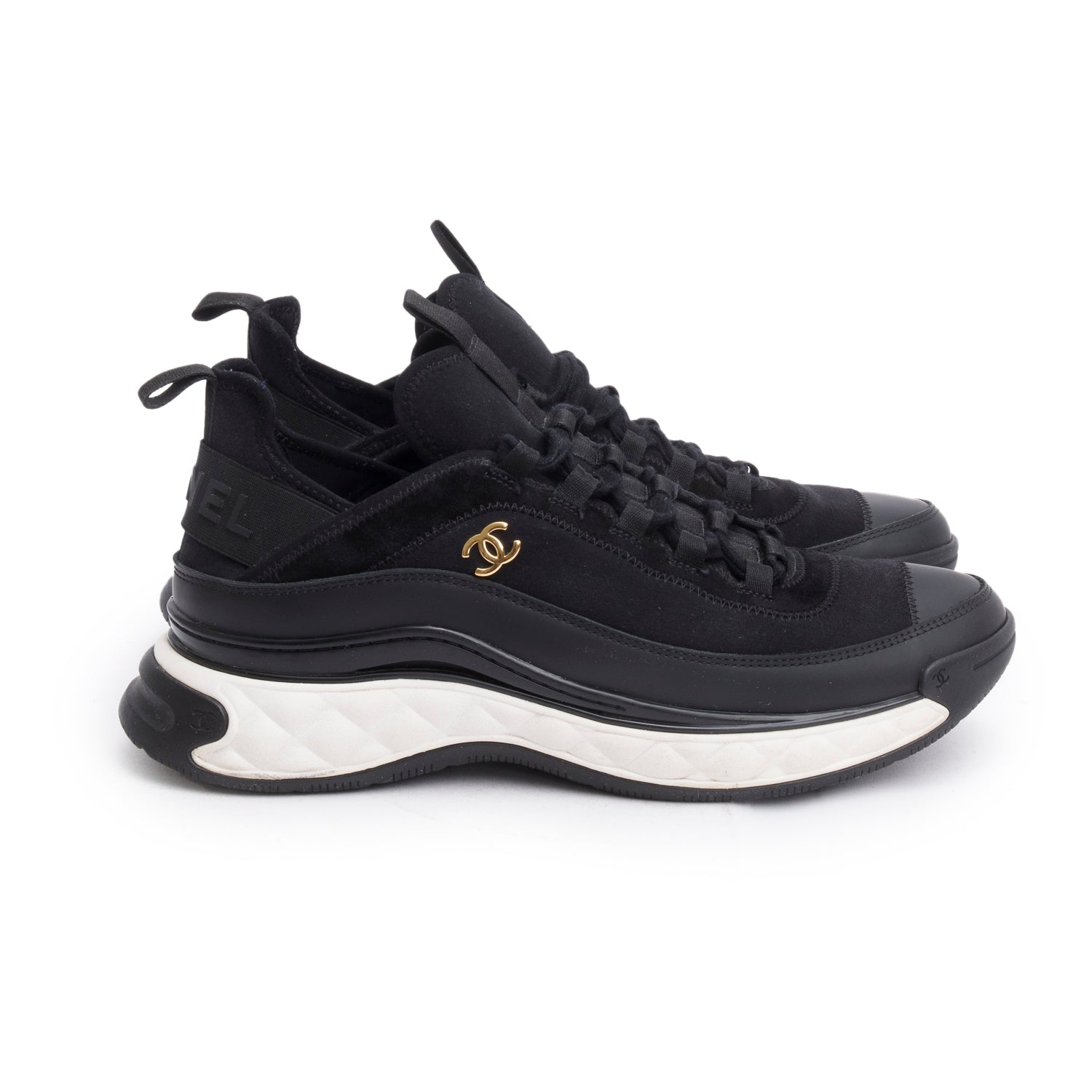 Chanel Black Canvas Calfskin Leather Trim CC Logo Sneakers, Men's Size 42